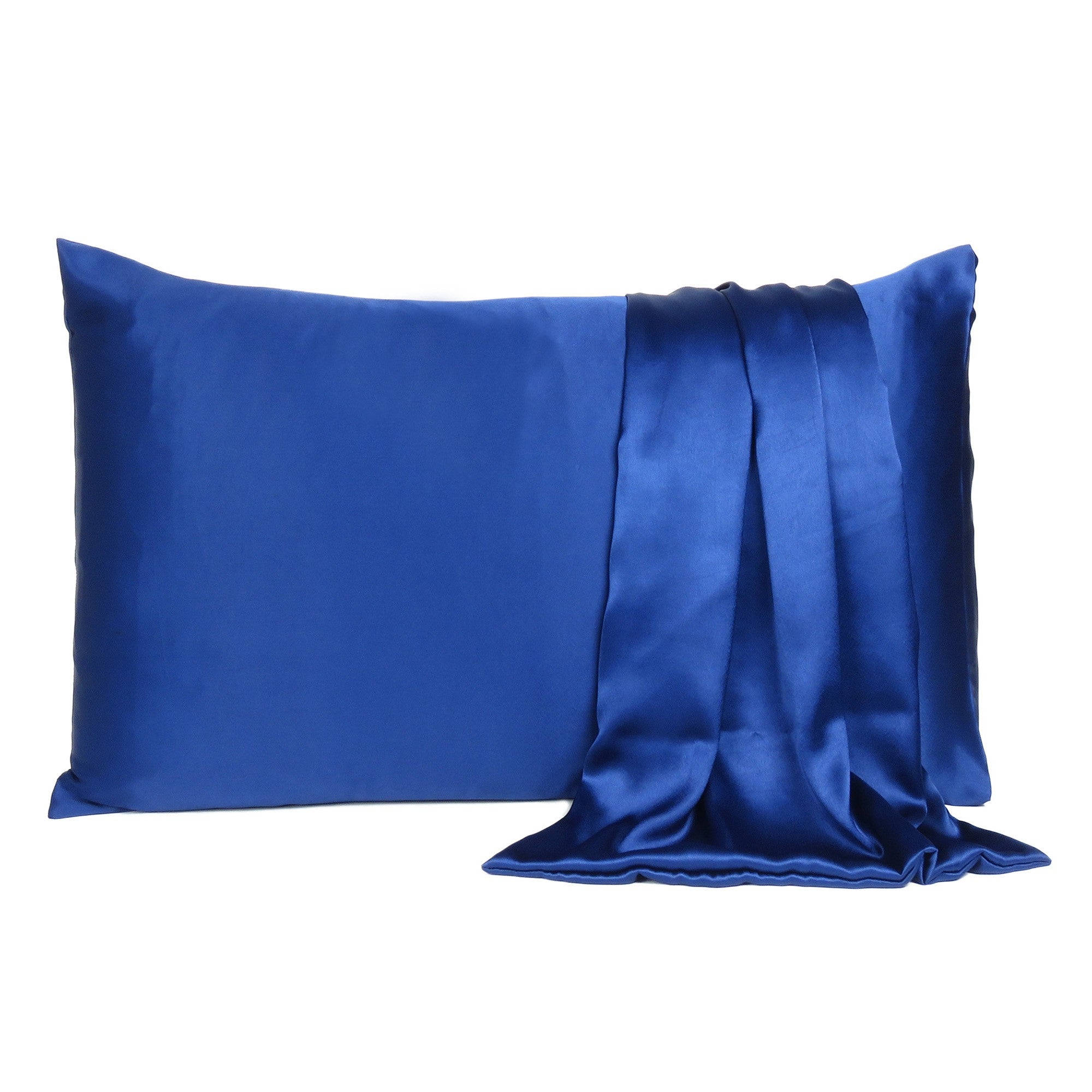Navy Blue Dreamy Set Of 2 Silky Satin Standard Pillowcases - Tuesday Morning-Bed Sheets
