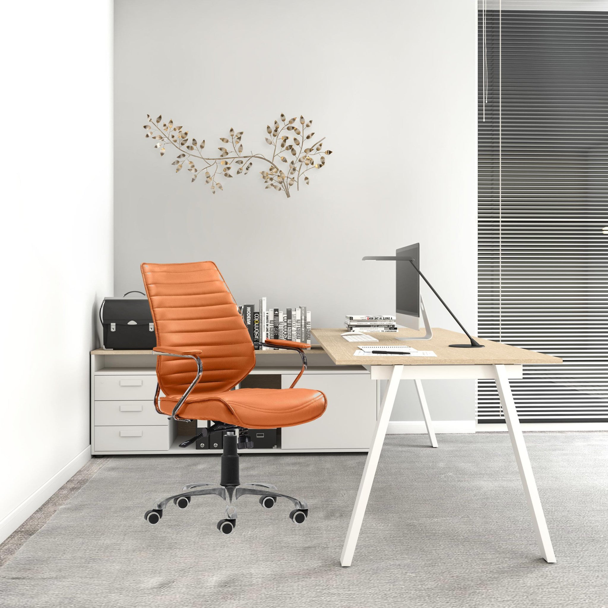 Orange and Silver Adjustable Swivel Metal Rolling Executive Office Chair - Tuesday Morning-Office Chairs