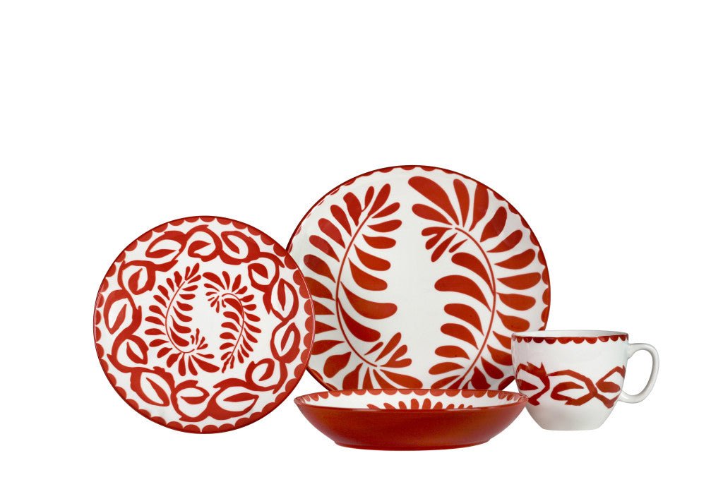 Orange-and-White-Sixteen-Piece-Round-Leaves-Ceramic-Service-For-Four-Dinnerware-Set-Dinnerware-Sets
