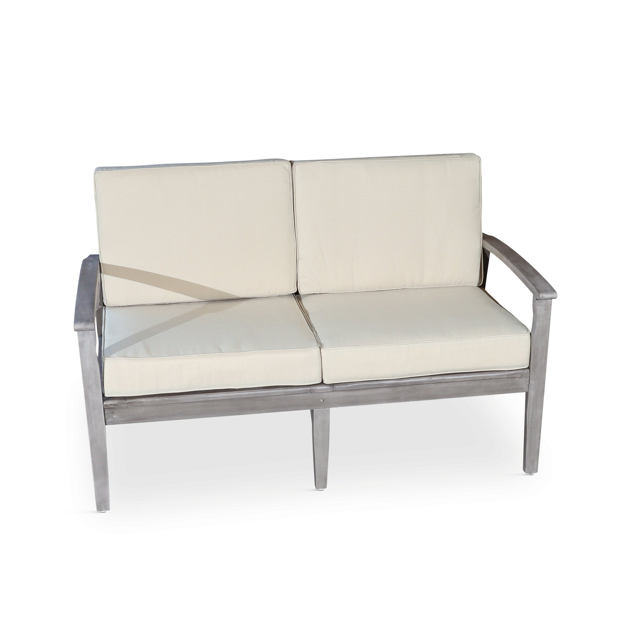Outdoor Loveseat with Cushions, Silver Gray Finish, Sand Cushions - Tuesday Morning-Chairs & Seating