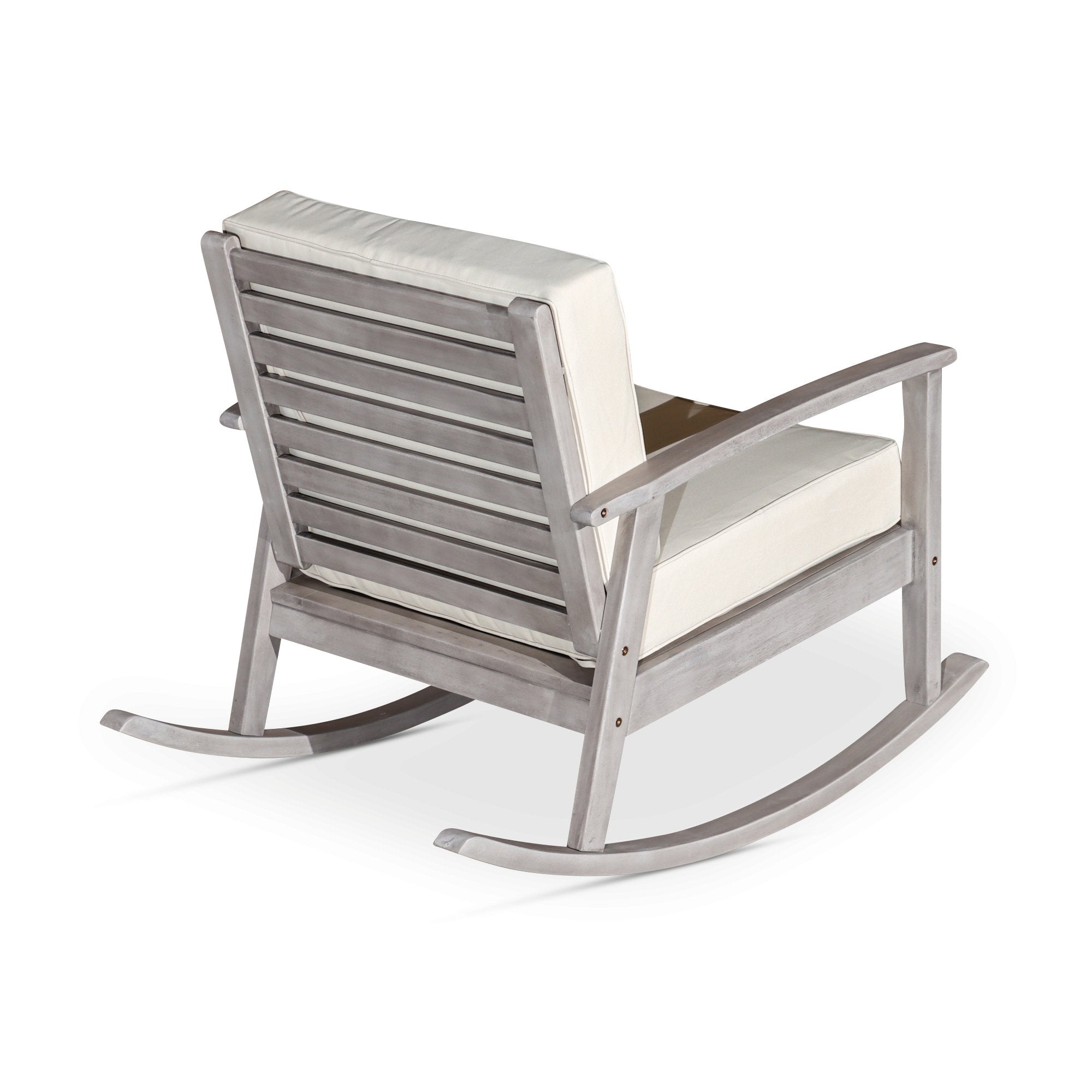 Outdoor Rocking Chair with Cushions, Silver Gray Finish, Burgundy Cushions - Tuesday Morning-Chairs & Seating