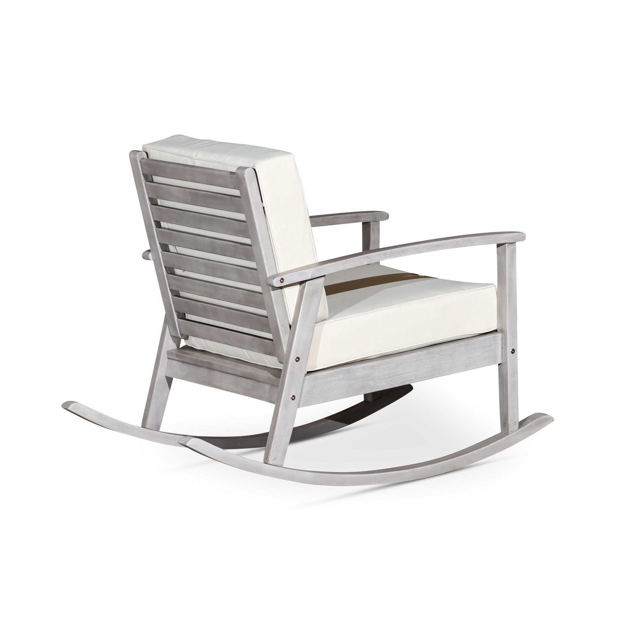 Outdoor Rocking Chair with Cushions, Silver Gray Finish, Burgundy Cushions - Tuesday Morning-Chairs & Seating