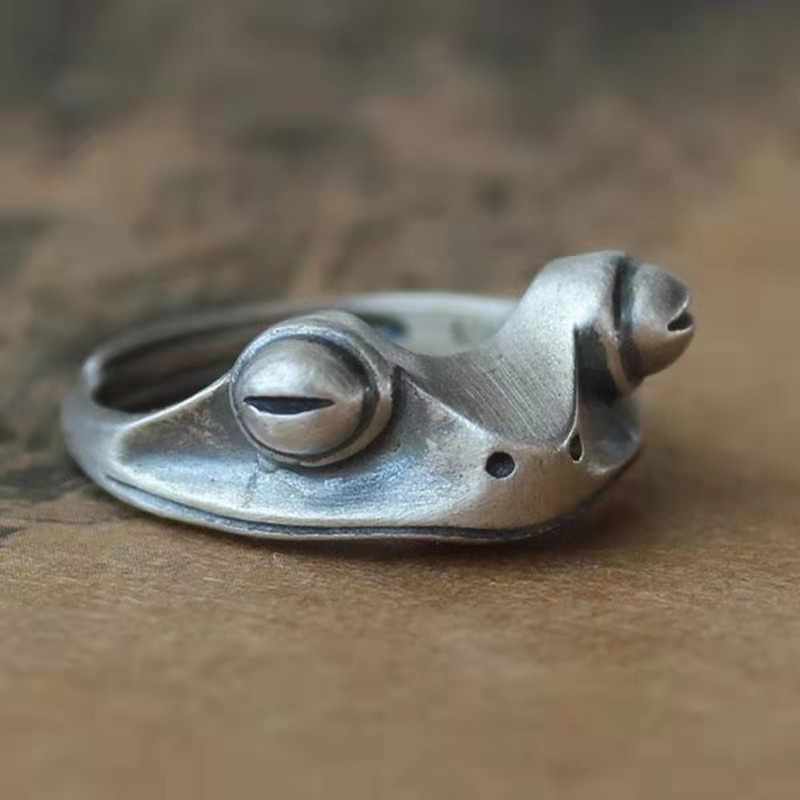 Oxidized Silver Artisan Adjustable Frog Ring - Tuesday Morning-Everyday Rings