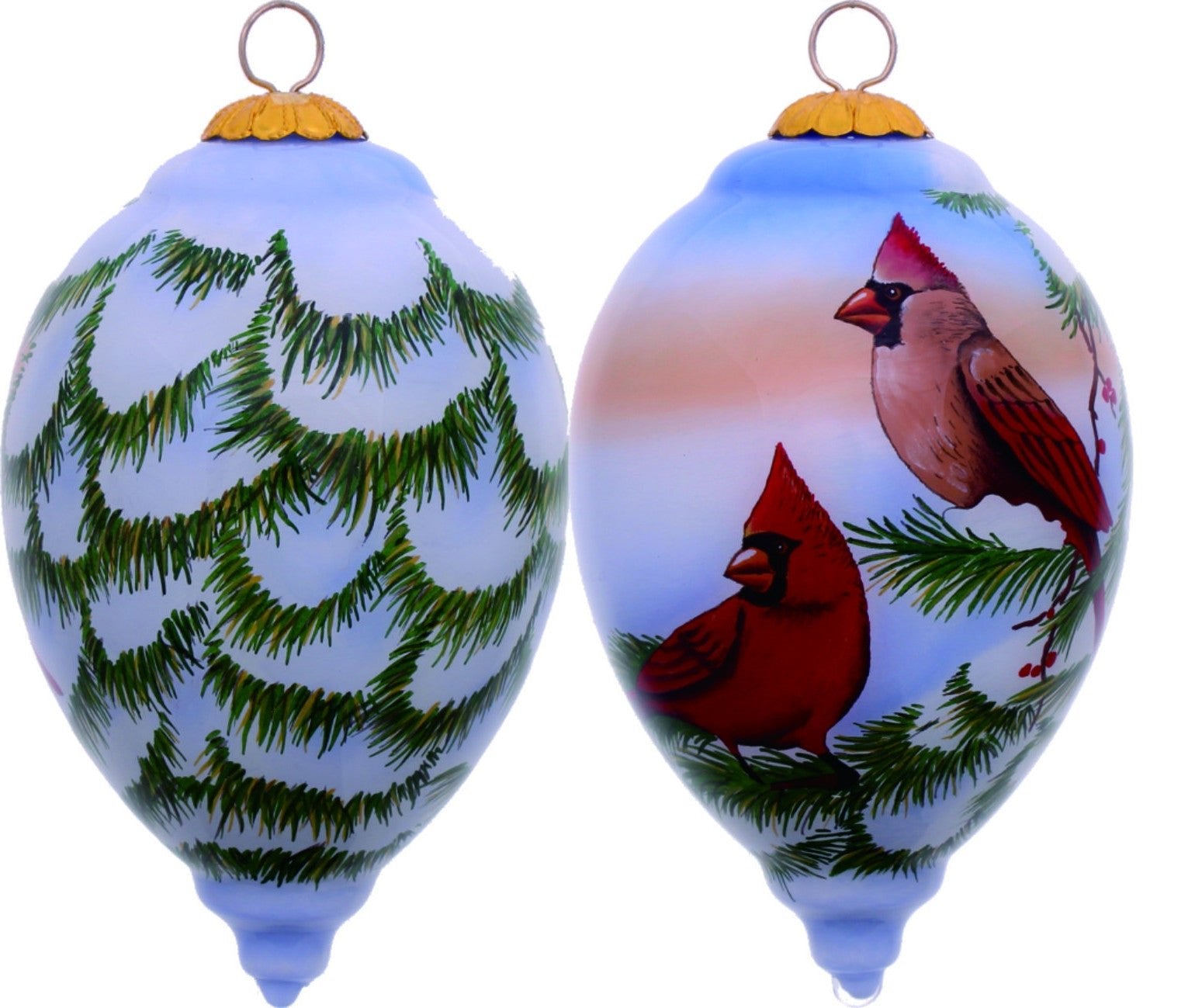 Perched Winter Cardinal Hand Painted Mouth Blown Glass Ornament - Tuesday Morning-Christmas Ornaments