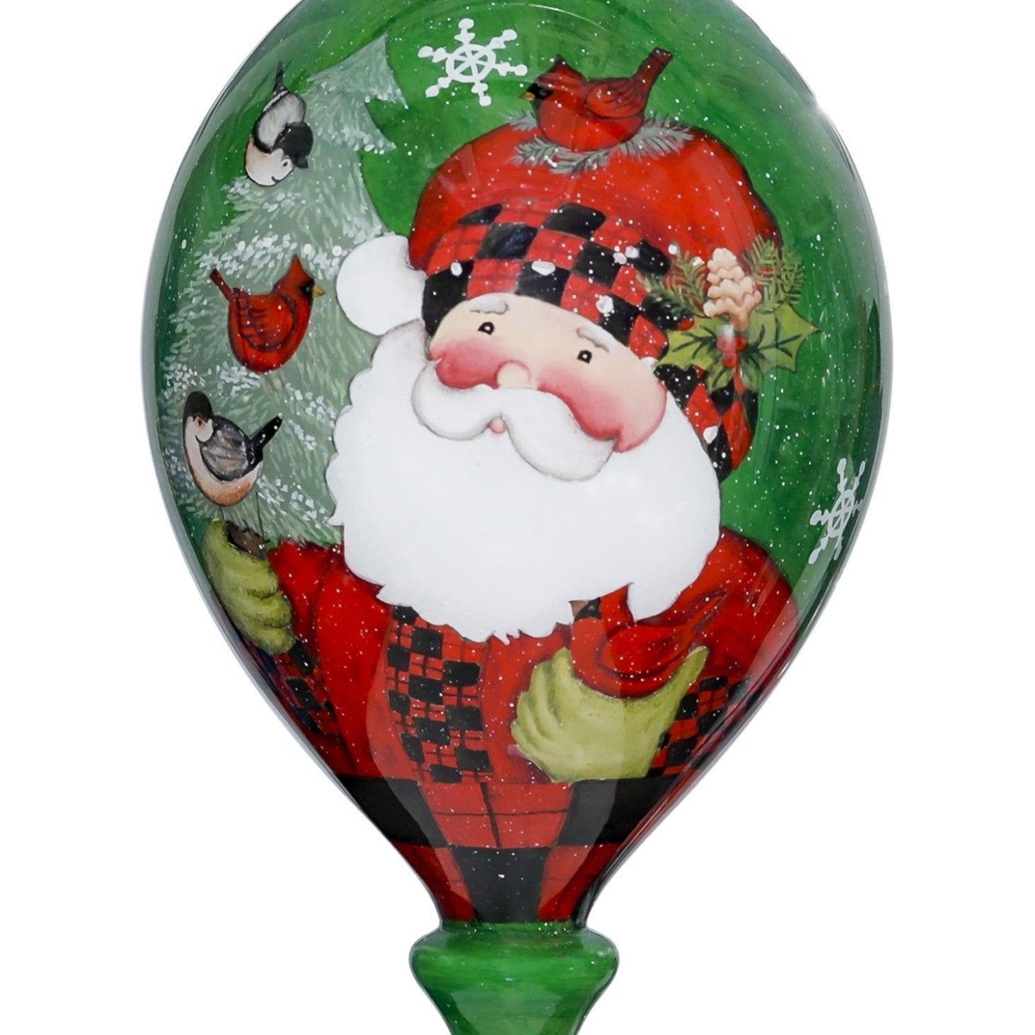 Plaid-Santa-with-Cardinals-Hand-Painted-Mouth-Blown-Glass-Ornament-Christmas-Ornaments