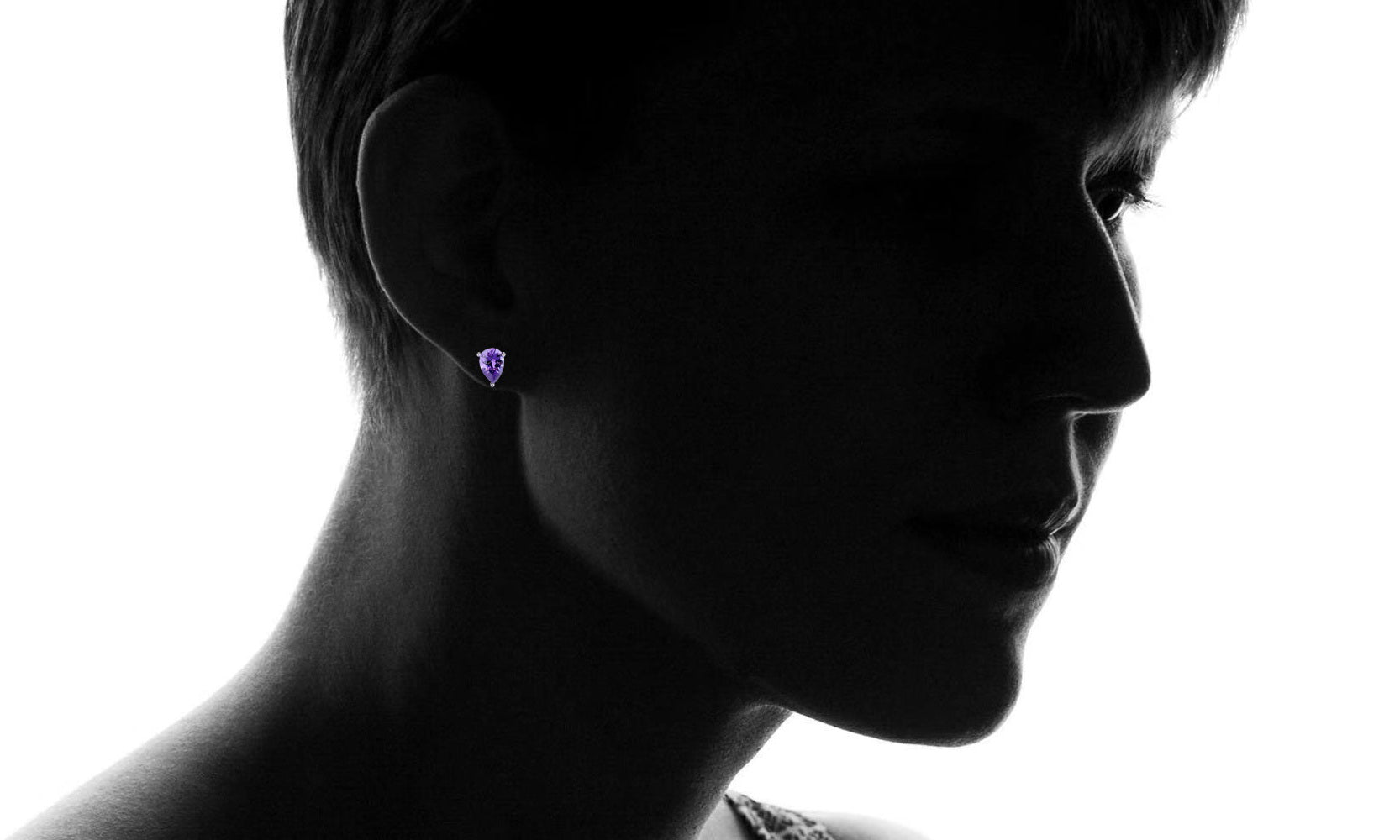 Purple Tanzanite Water Drop Stud Earring in Sterling Silver - Tuesday Morning-Stud Earrings