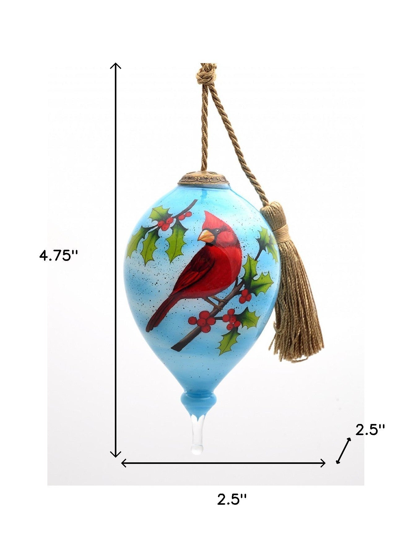 Red Cardinal on Christmas Holly Branches Hand Painted Mouth Blown Glass Ornament - Tuesday Morning-Christmas Ornaments