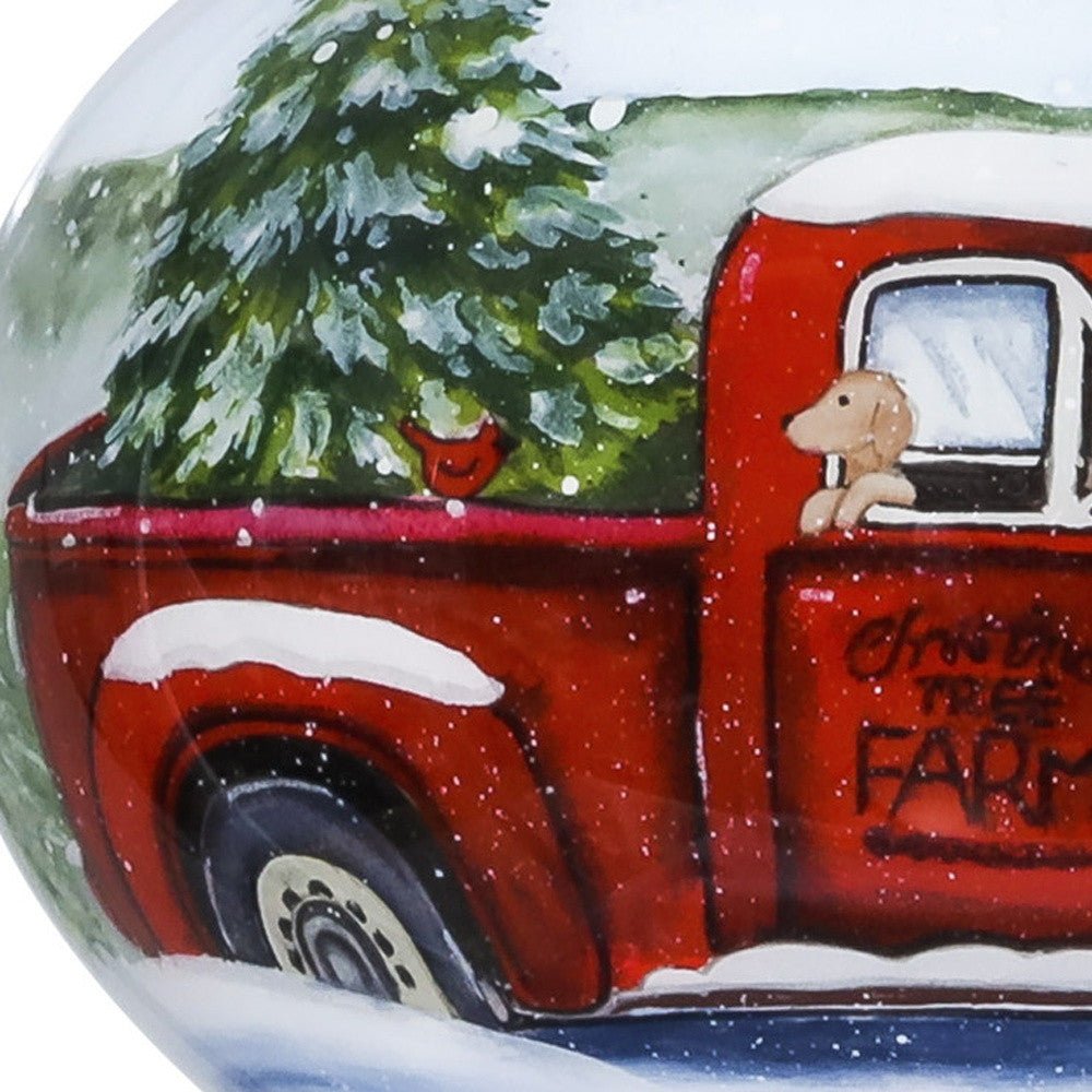 Red Farm Truck with Tree Hand Painted Mouth Blown Glass Ornament - Tuesday Morning-Christmas Ornaments