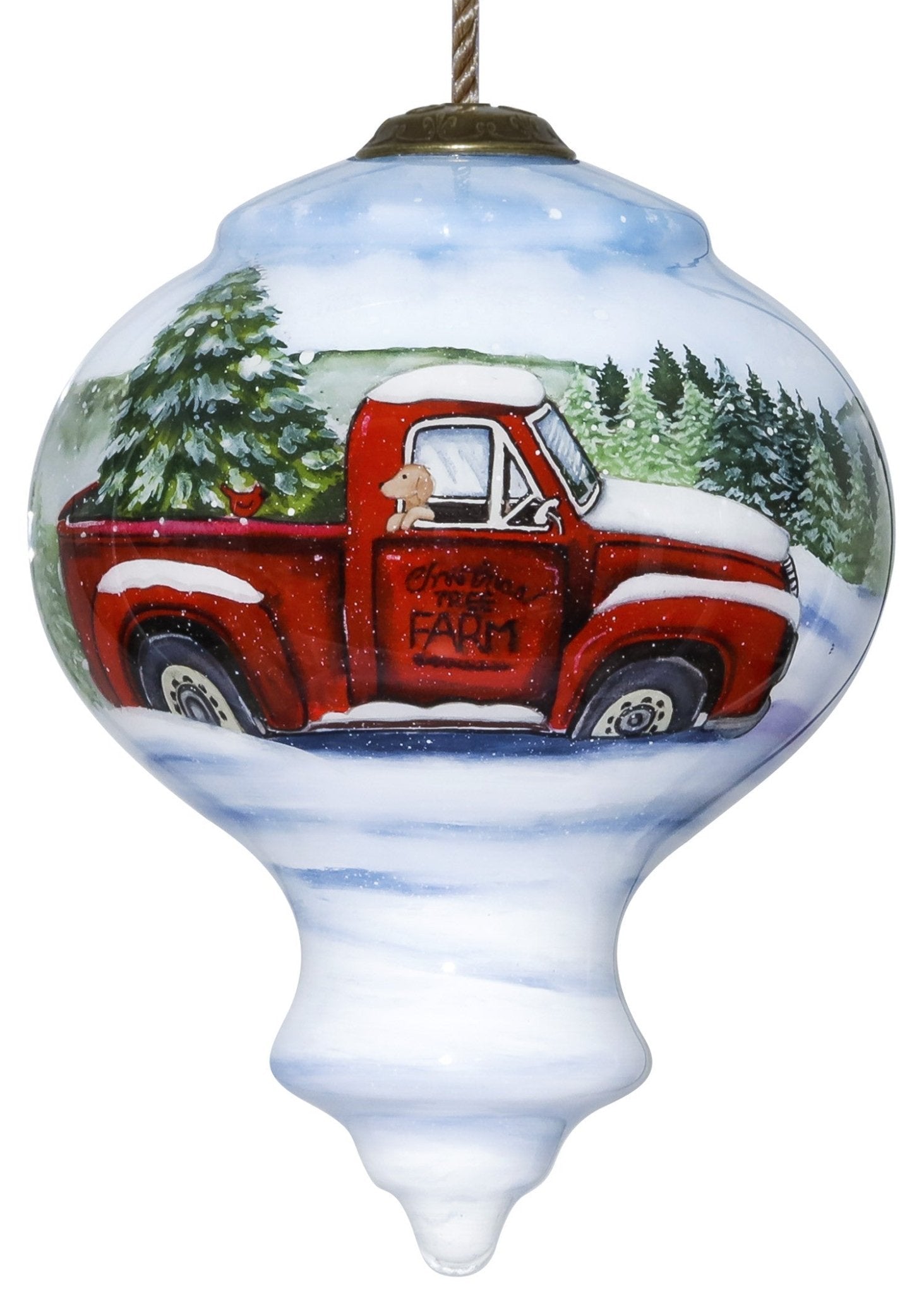 Red-Farm-Truck-with-Tree-Hand-Painted-Mouth-Blown-Glass-Ornament-Christmas-Ornaments
