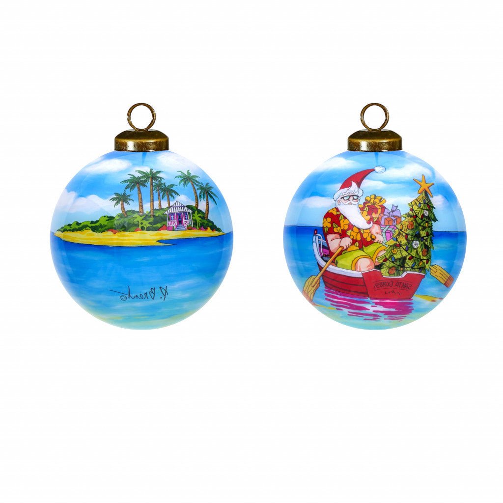 Rowing Santa Express Hand Painted Mouth Blown Glass Ornament - Tuesday Morning-Christmas Ornaments