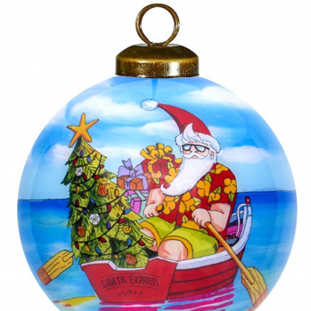 Rowing Santa Express Hand Painted Mouth Blown Glass Ornament - Tuesday Morning-Christmas Ornaments