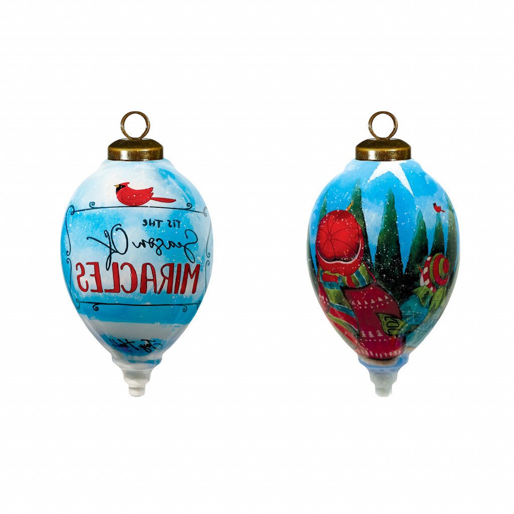 Season of Miracles Wordings Snowman Hand Painted Mouth Blown Glass Ornament - Tuesday Morning-Christmas Ornaments