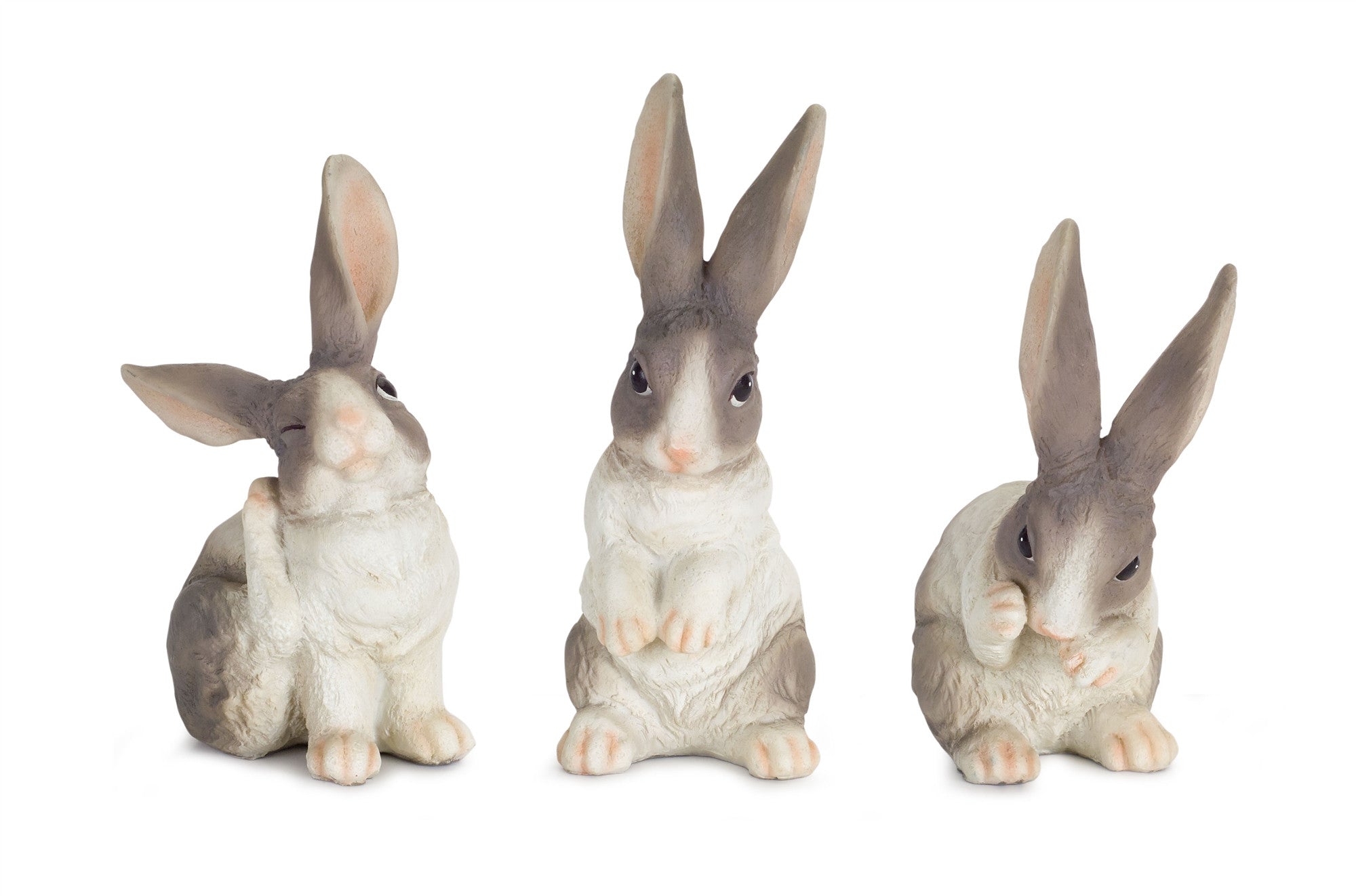 Set Of Six 7" Gray and White Polyresin Rabbit Figurine - Tuesday Morning-Sculptures