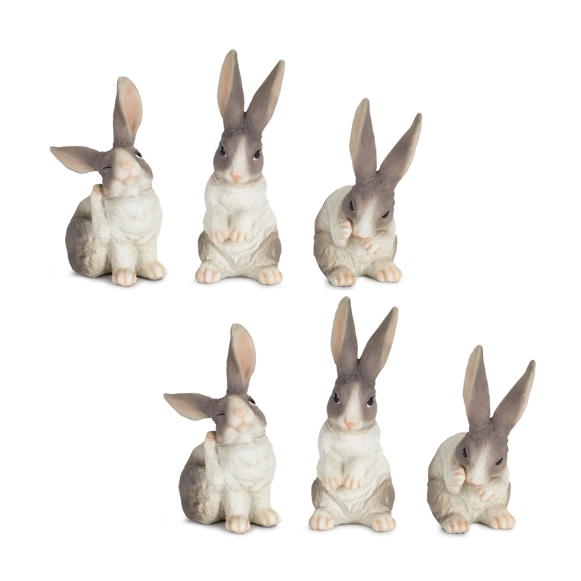 Set Of Six 7" Gray and White Polyresin Rabbit Figurine - Tuesday Morning-Sculptures
