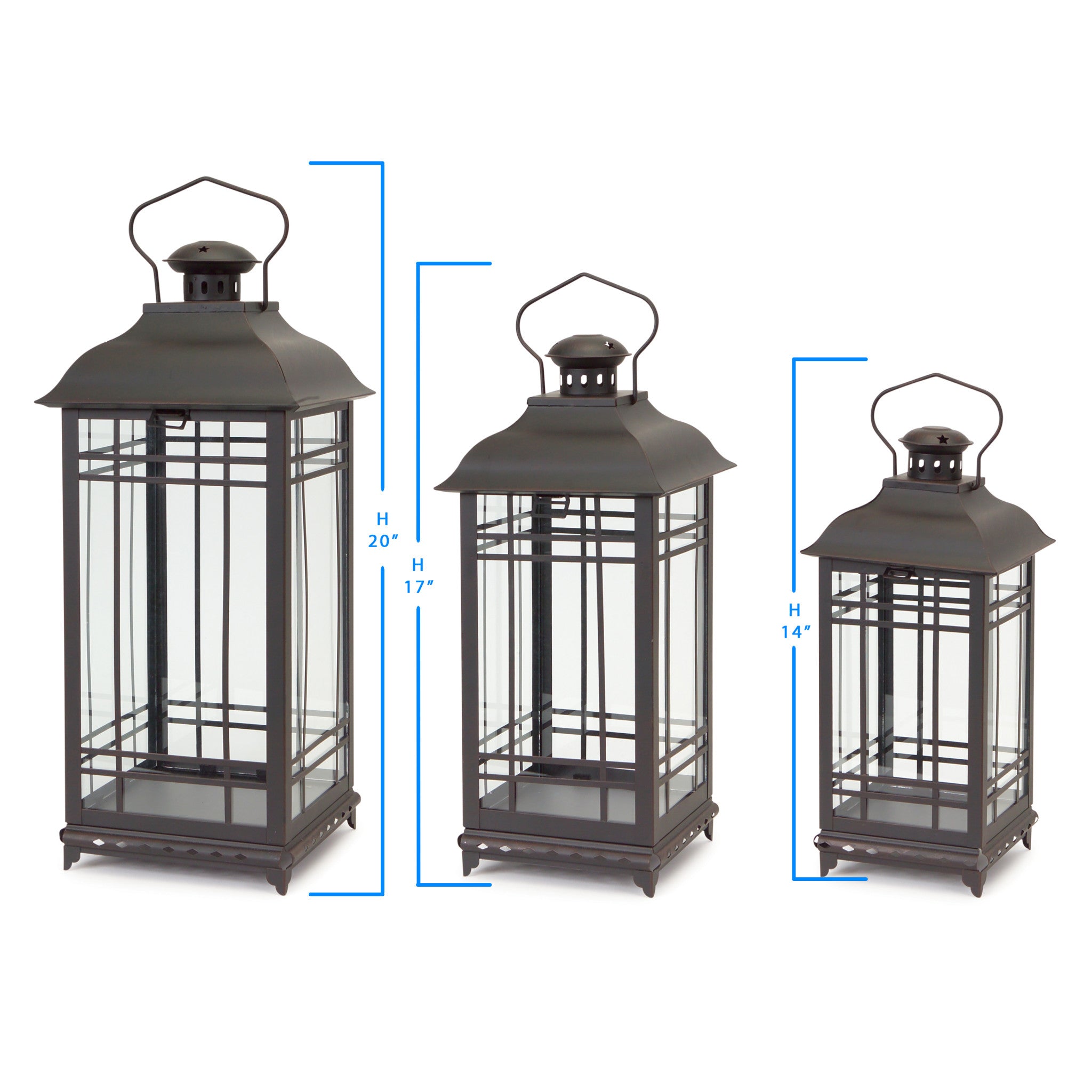 Set Of Three Black Flameless Floor Lantern Candle Holder - Tuesday Morning-Candle Holders