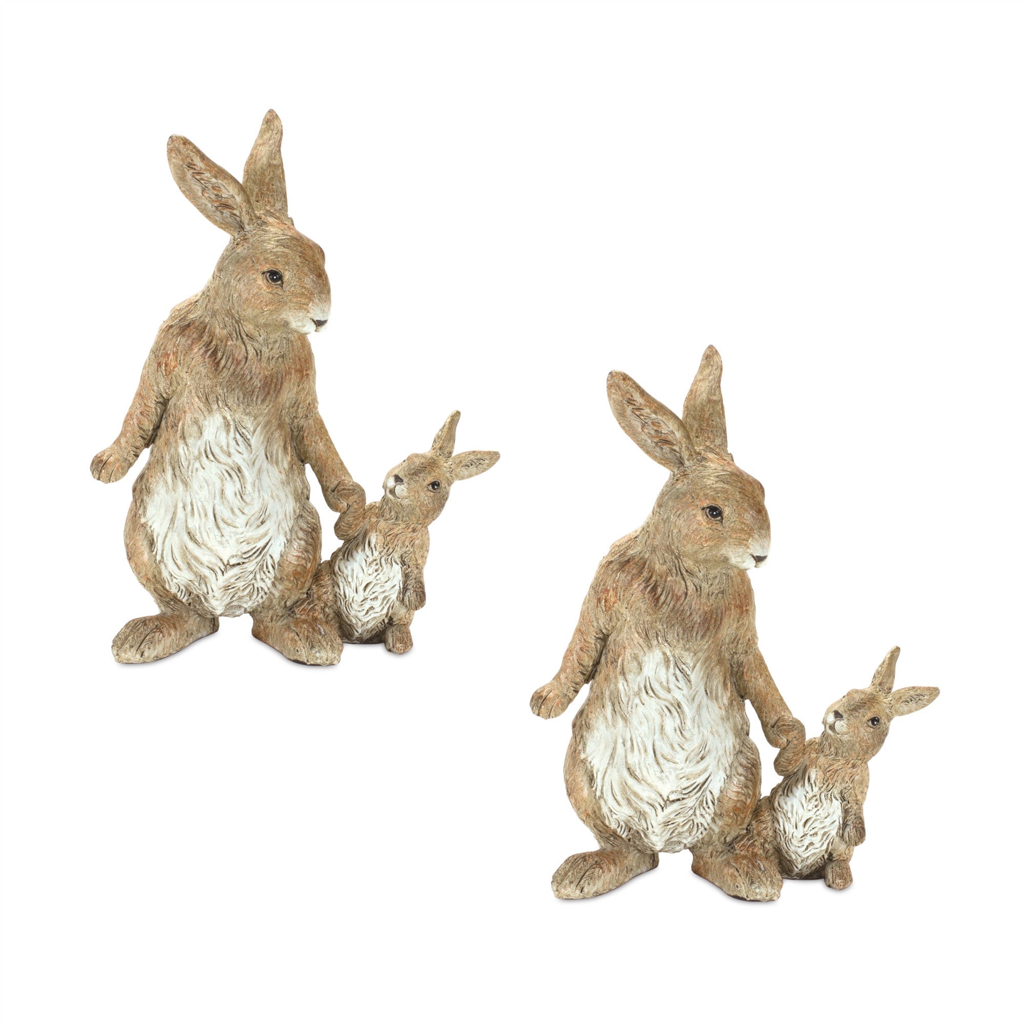 Set Of Two 7" Brown and White Polyresin Rabbit Figurine - Tuesday Morning-Sculptures