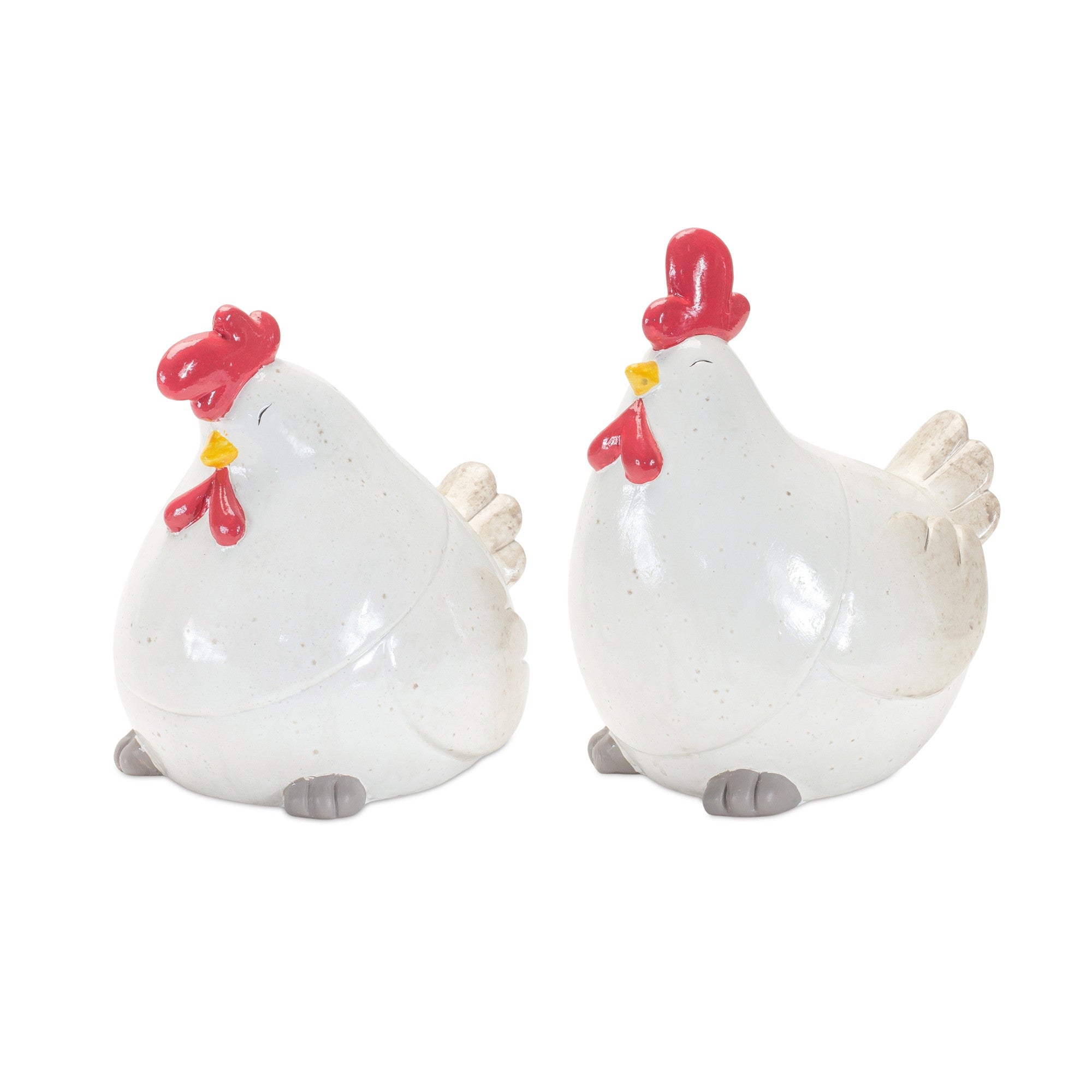 Set Of Two 8" Red and White Resin Rooster Bird Figurine - Tuesday Morning-Sculptures
