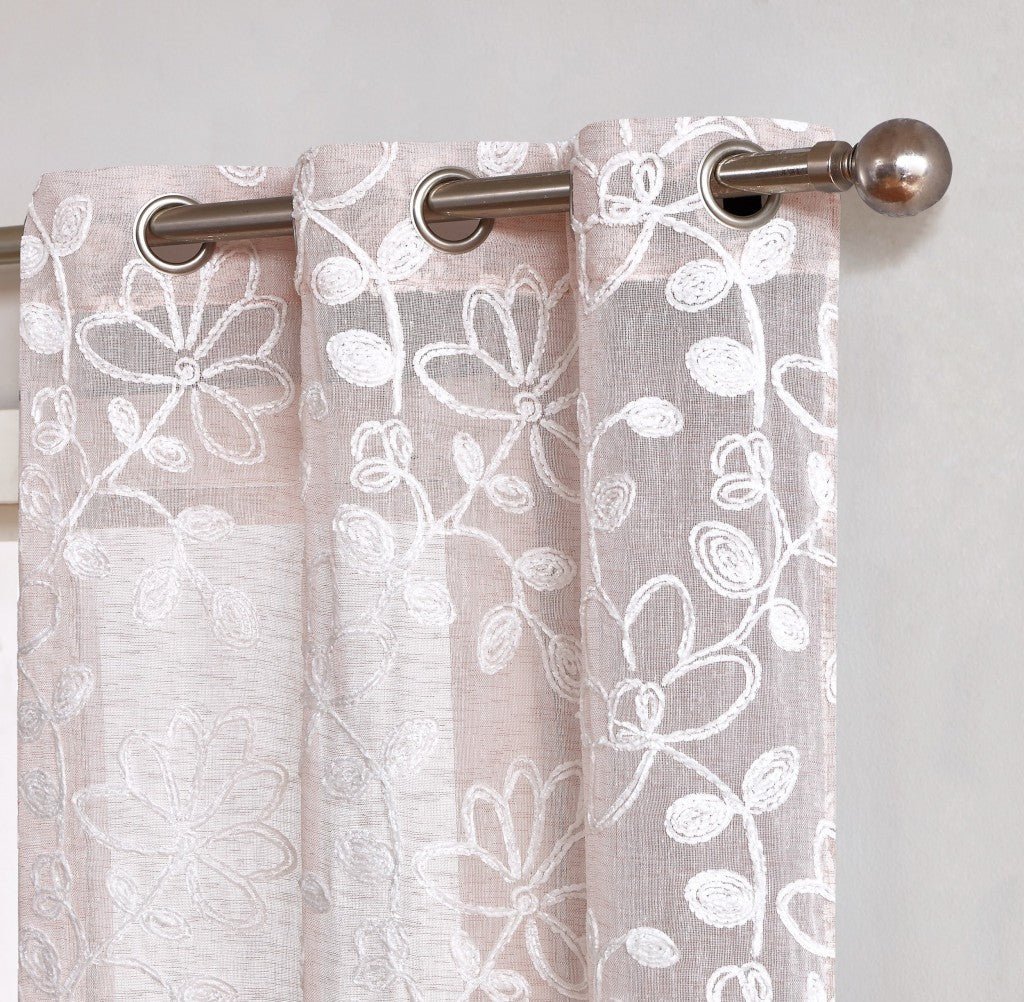Set of Two 84" Blush Floral Embroidered Window Panels - Tuesday Morning-Curtains and Drapes