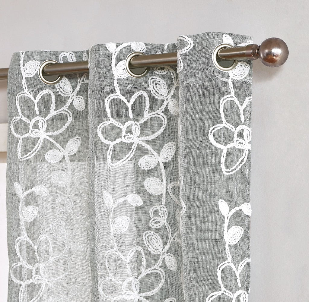 Set of Two 84" Silver Floral Embroidered Window Panels - Tuesday Morning-Curtains and Drapes