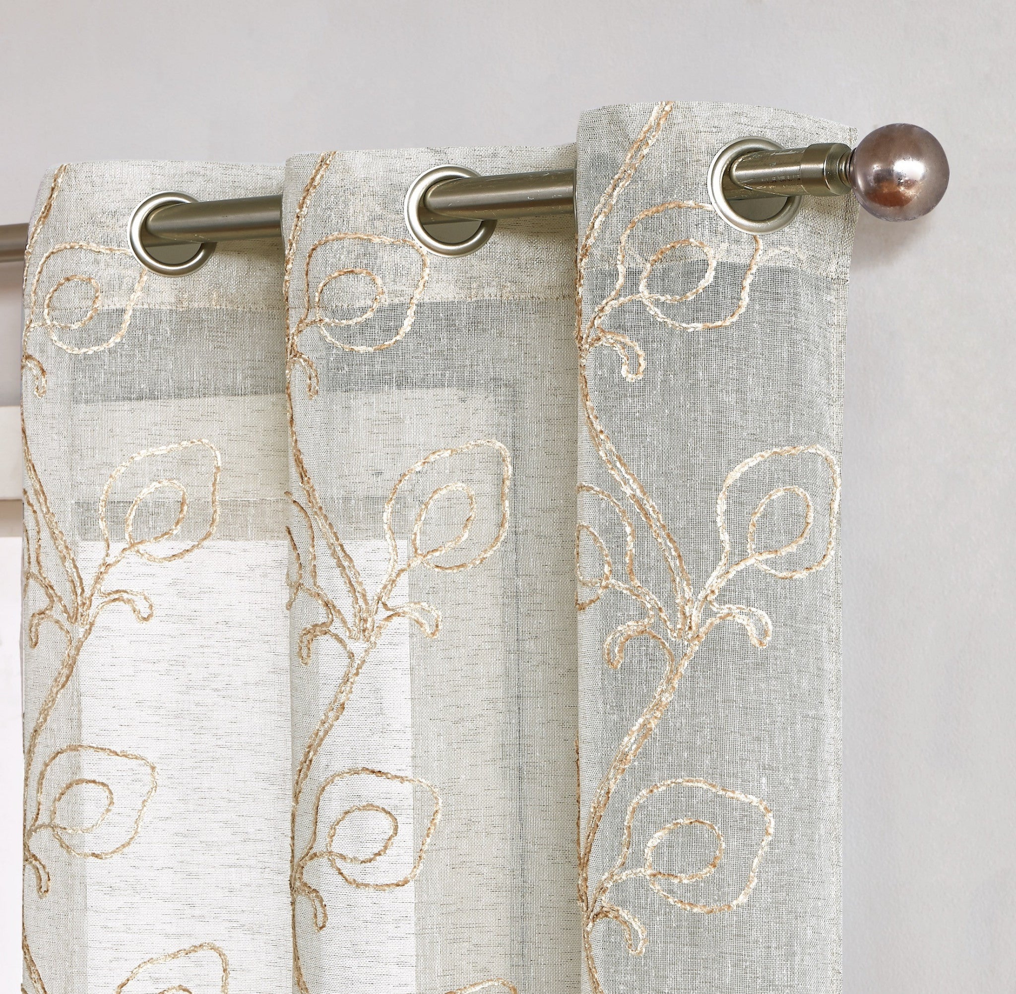 Set of Two 96" Beige Boho Embroidered Window Panels - Tuesday Morning-Curtains and Drapes