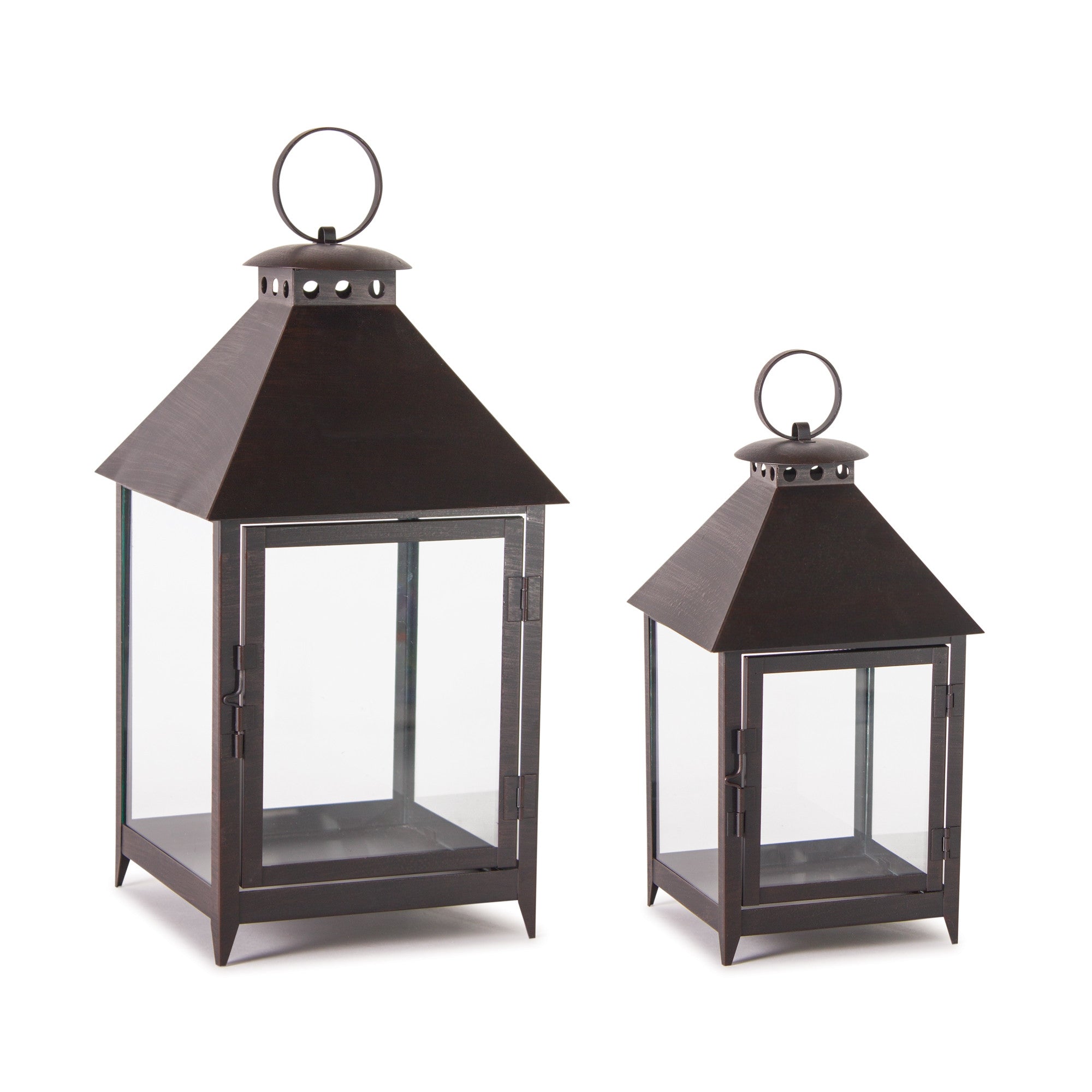 Set Of Two Black Flameless Floor Lantern Candle Holder - Tuesday Morning-Candle Holders