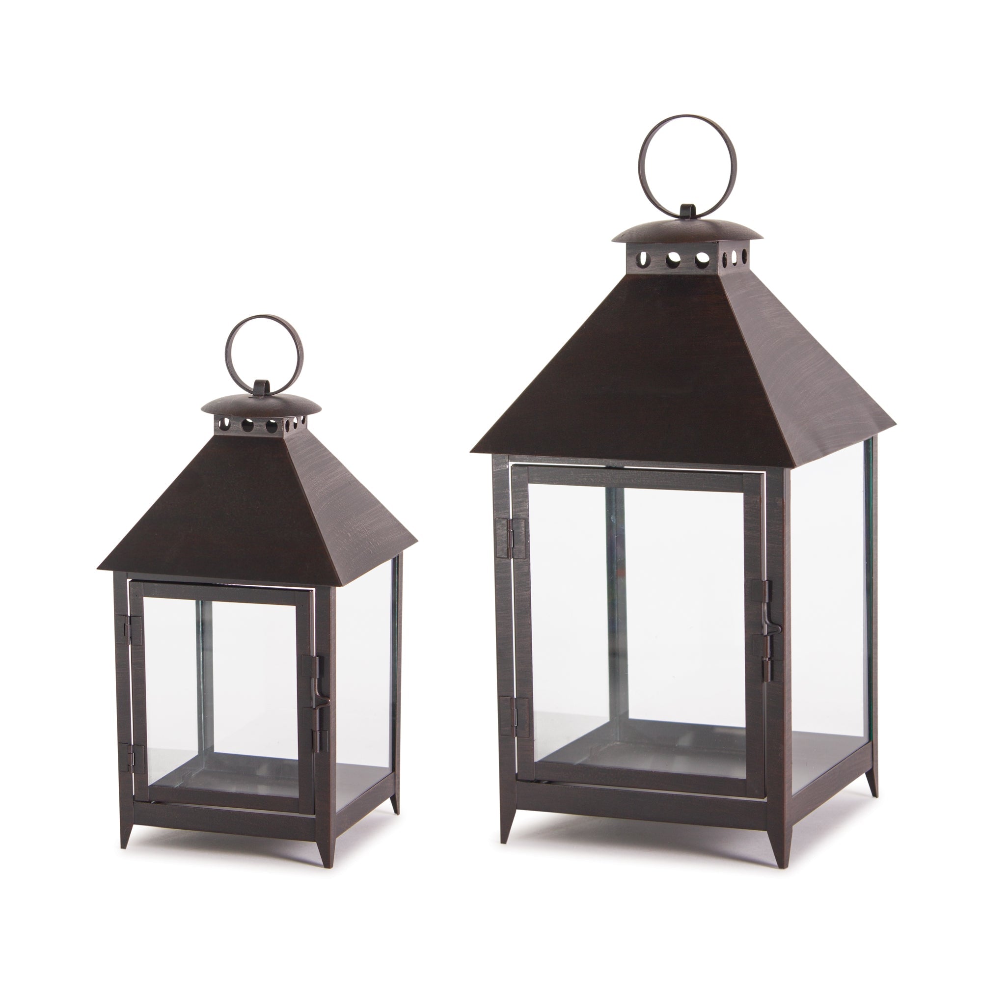 Set-Of-Two-Black-Flameless-Floor-Lantern-Candle-Holder-Candle-Holders