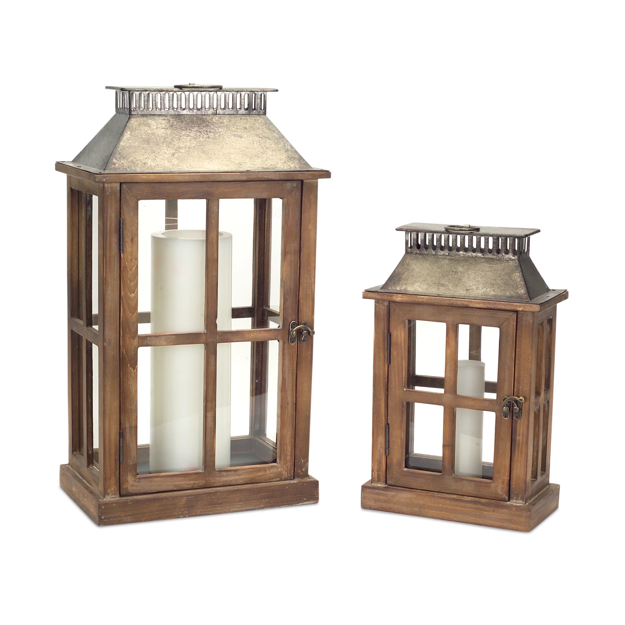 Set-Of-Two-Brown-Flameless-Floor-Lantern-Candle-Holder-Candle-Holders