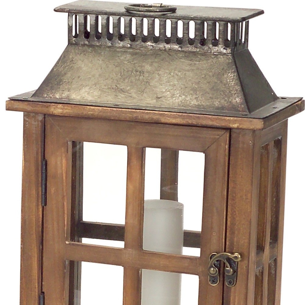 Set Of Two Brown Flameless Floor Lantern Candle Holder - Tuesday Morning-Candle Holders