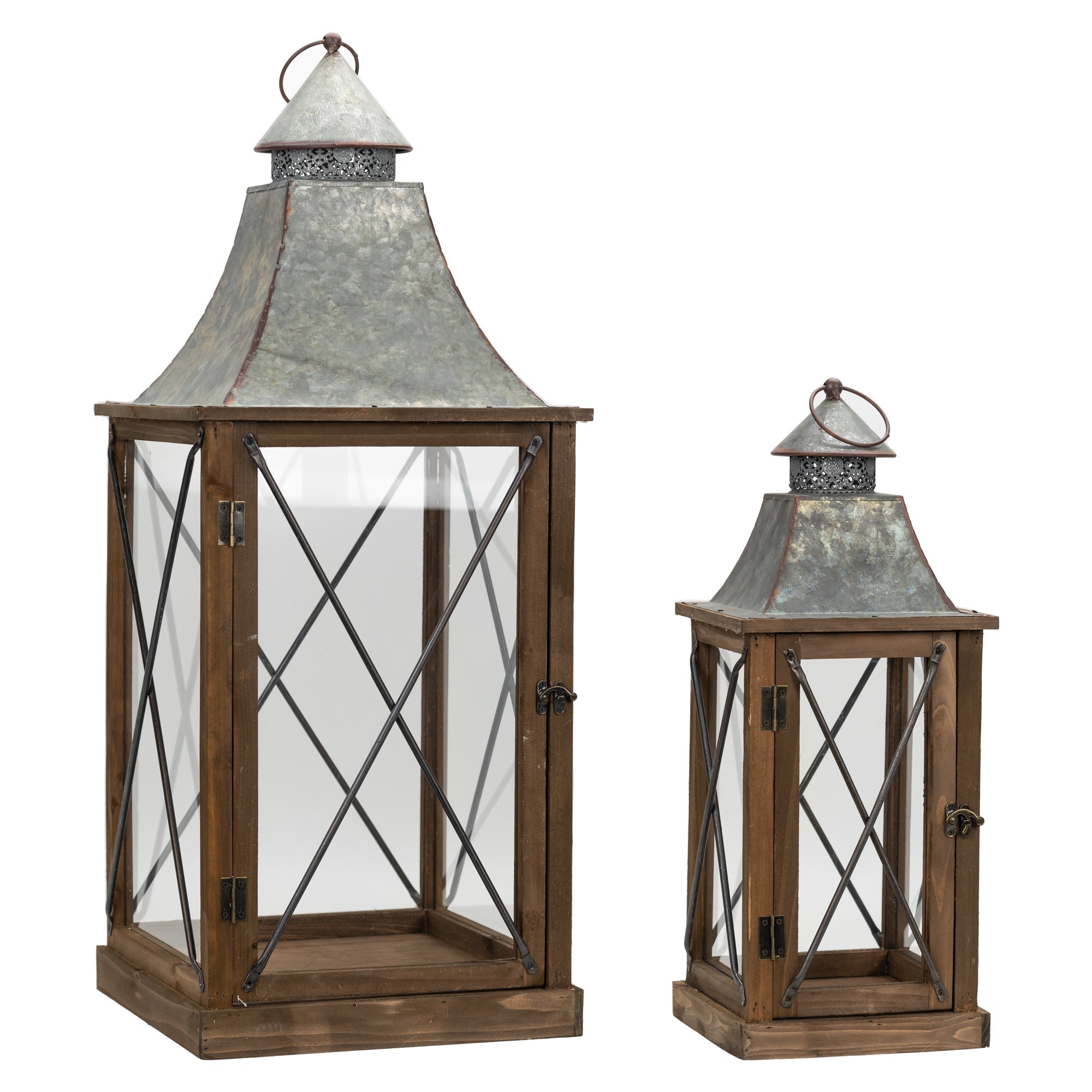 Set-Of-Two-Brown-Flameless-Floor-Lantern-Candle-Holder-Candle-Holders
