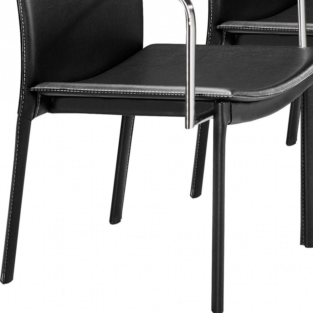 Set of Two Chrome Black Faux Leather Armchairs - Tuesday Morning-Office Chairs