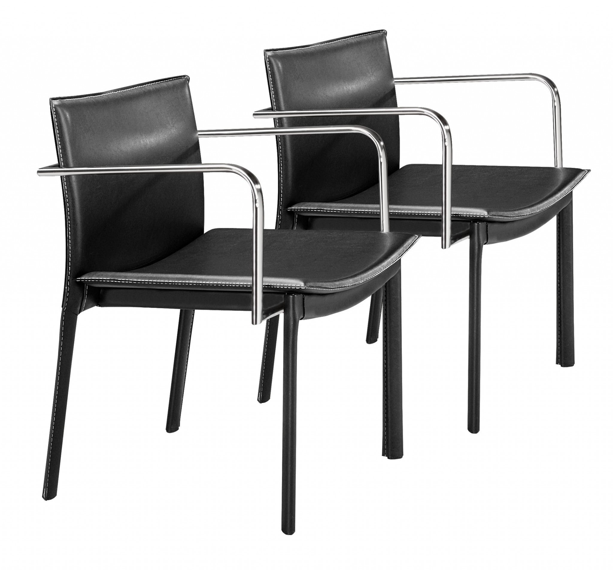 Set-of-Two-Chrome-Black-Faux-Leather-Armchairs-Office-Chairs