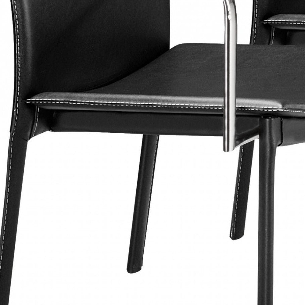 Set of Two Chrome Black Faux Leather Armchairs - Tuesday Morning-Office Chairs