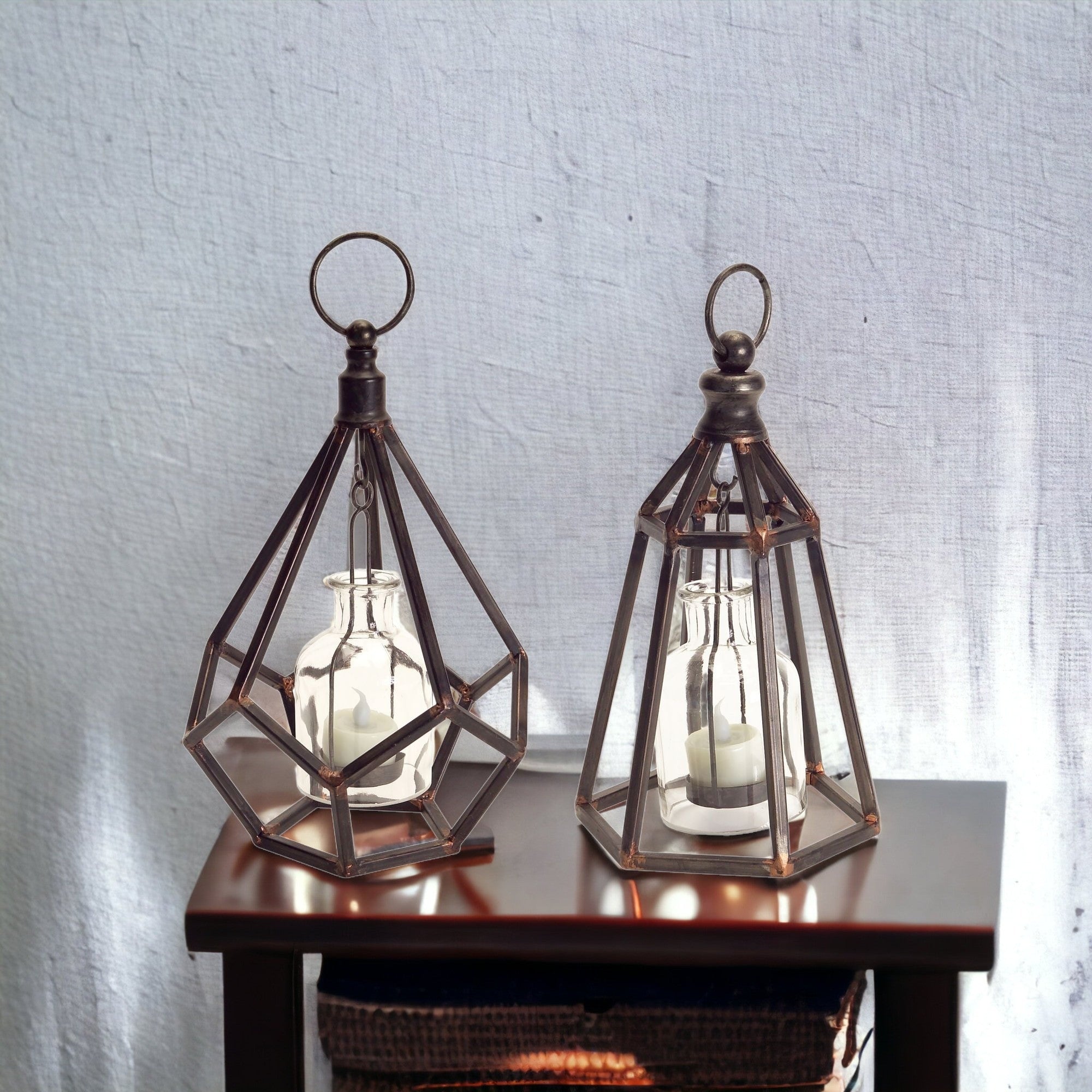 Set Of Two Copper Flameless Floor Tealight Candle Holder - Tuesday Morning-Candle Holders