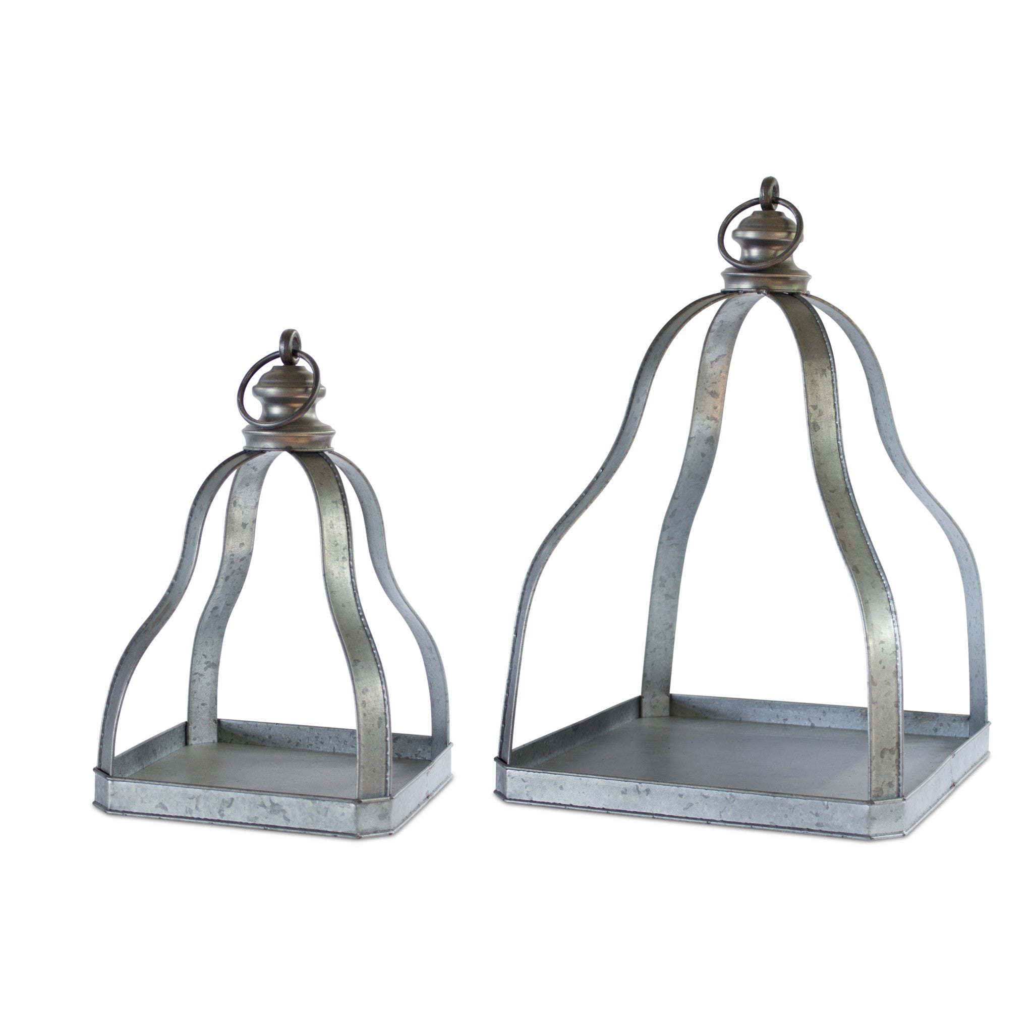Set-Of-Two-Gray-Flameless-Floor-Lantern-Candle-Holder-Candle-Holders