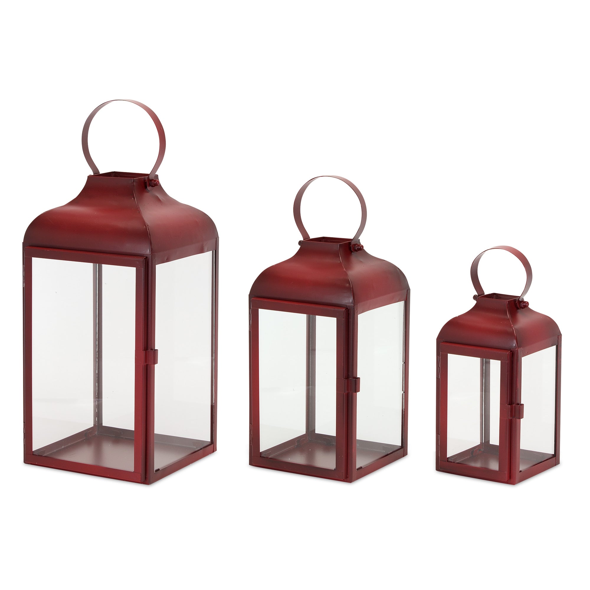 Set-Of-Two-Red-Flameless-Floor-Lantern-Candle-Holder-Candle-Holders