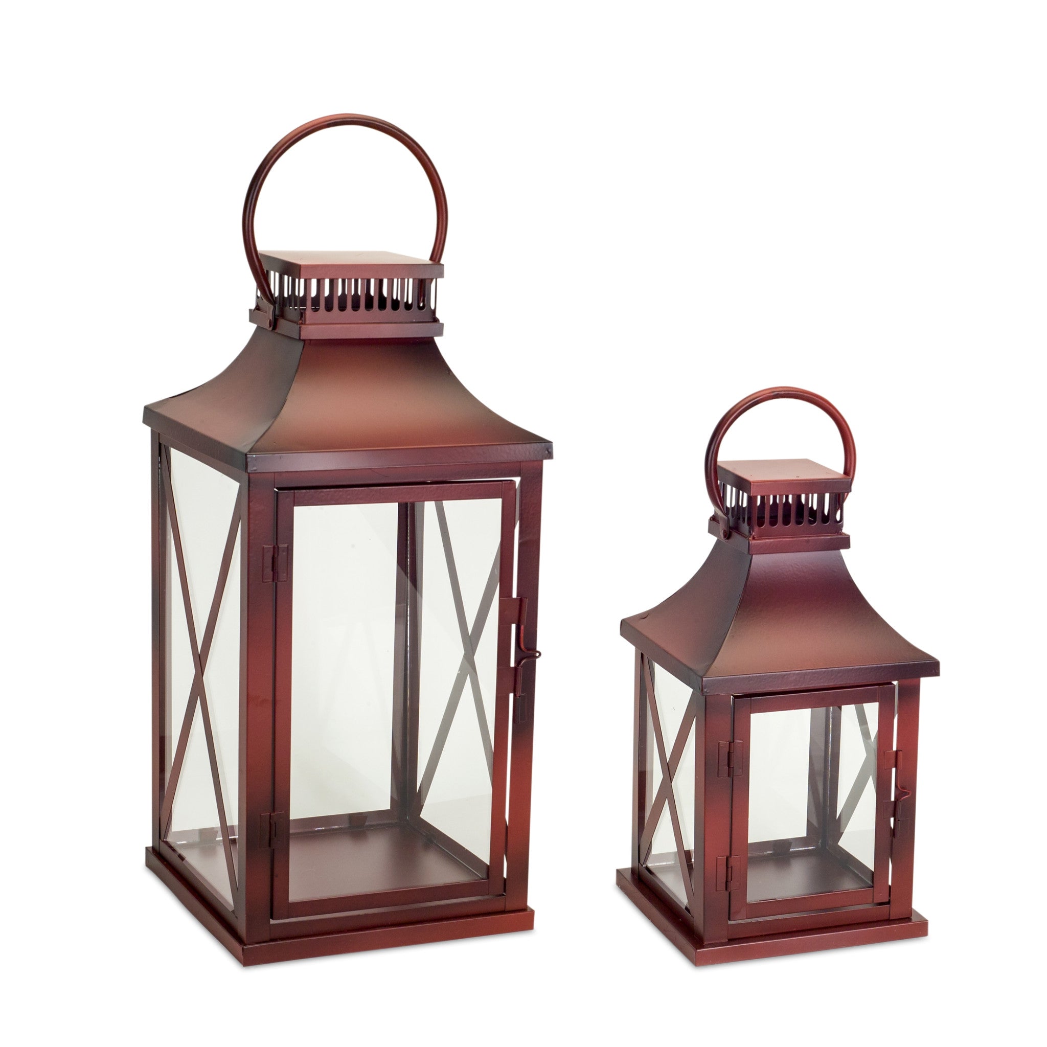 Set-Of-Two-Red-Flameless-Floor-Lantern-Candle-Holder-Candle-Holders