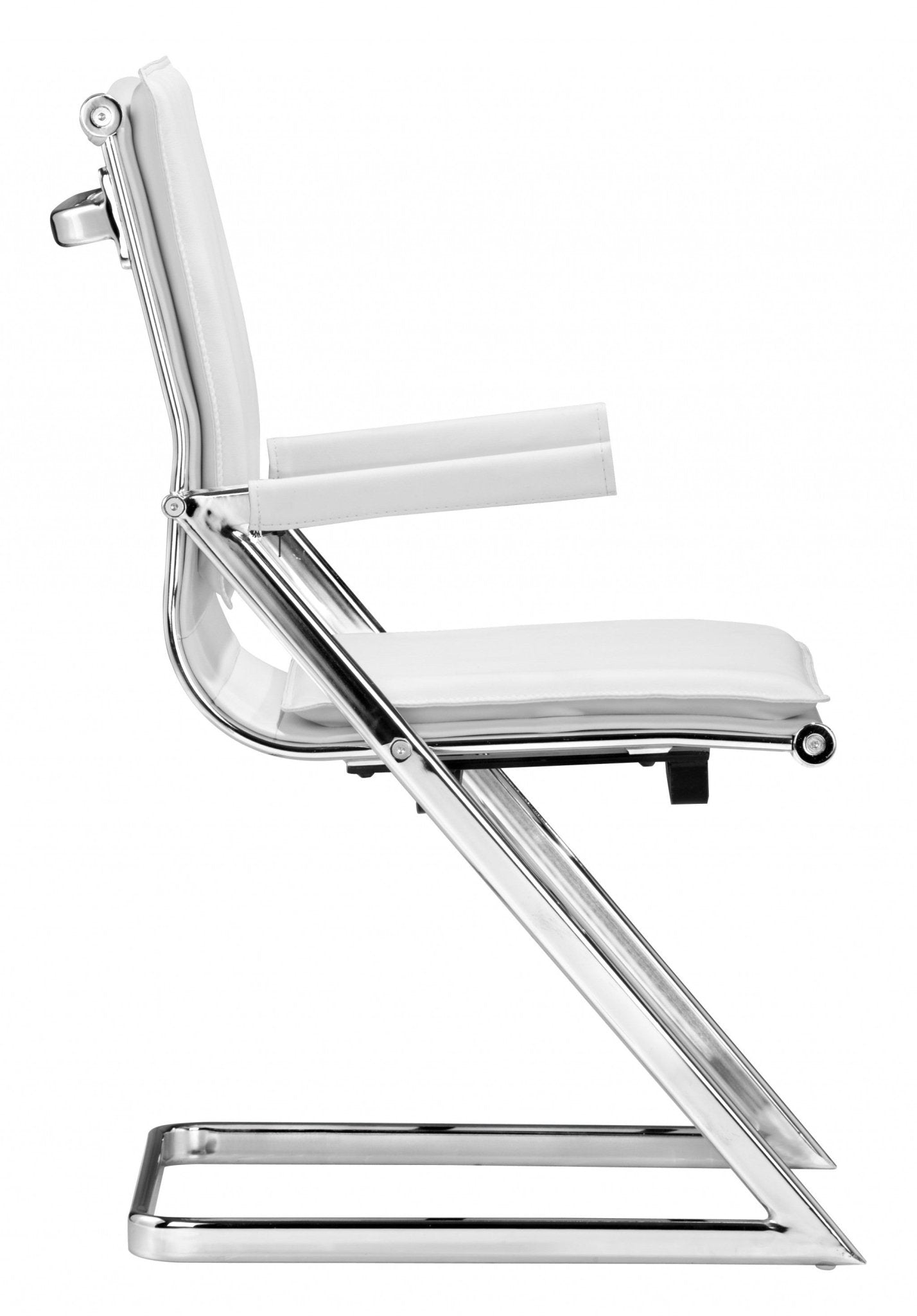 Set Of Two White Faux Leather Seat Adjustable Conference Chair Metal Back Steel Frame - Tuesday Morning-Office Chairs
