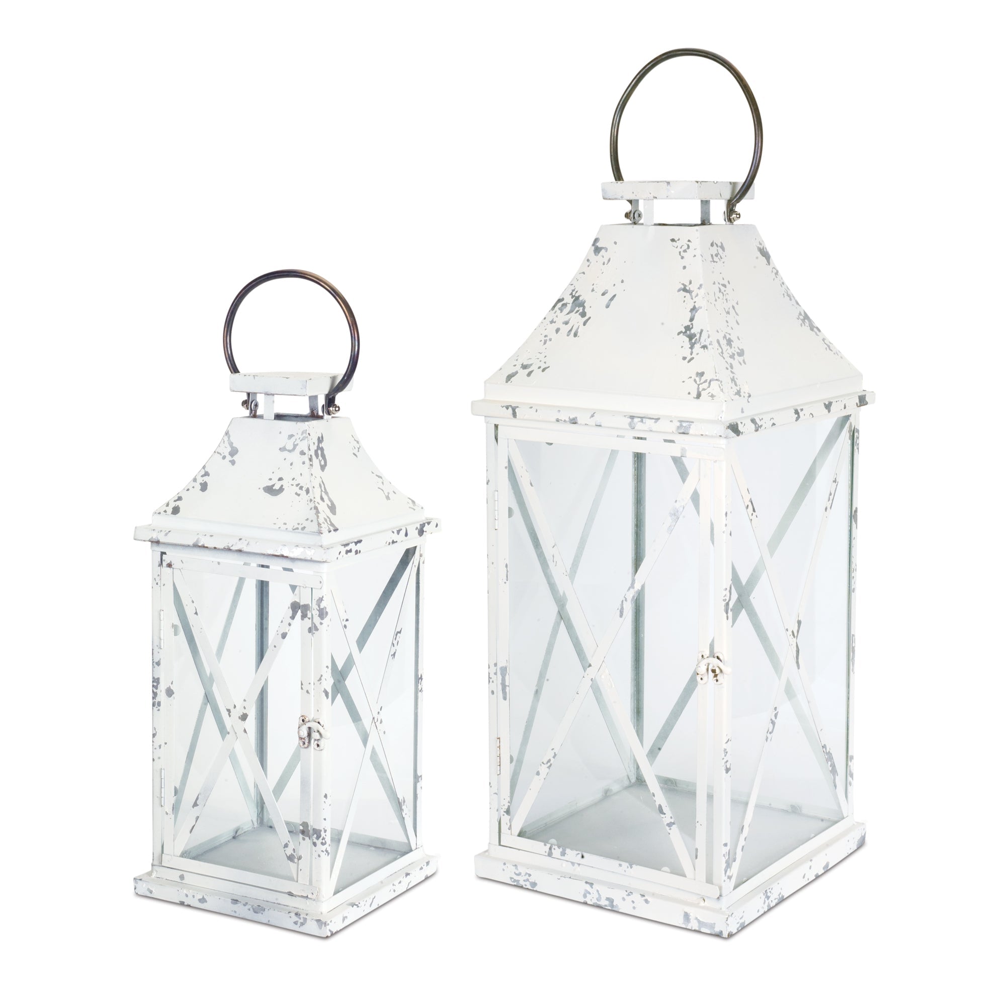 Set-Of-Two-White-Flameless-Floor-Lantern-Candle-Holder-Candle-Holders