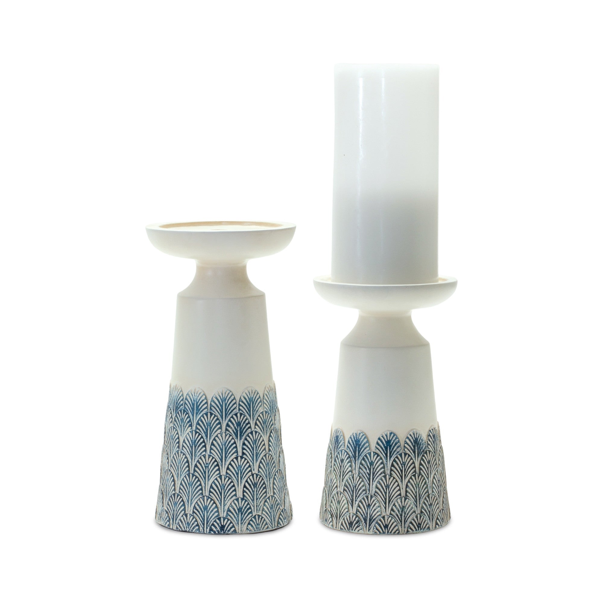 Set-of-Two-White-and-Blue-Tabletop-Pillar-Candle-Holders-Candle-Holders