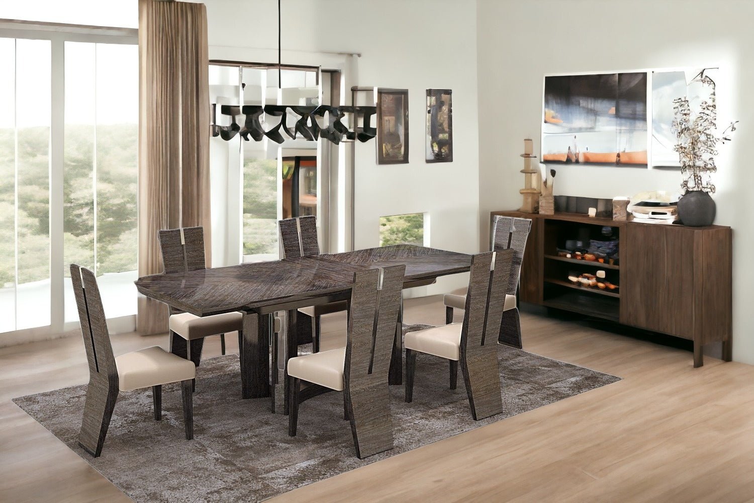 Seven Piece Gray Dining Set with Six Chairs - Tuesday Morning-Dining Sets