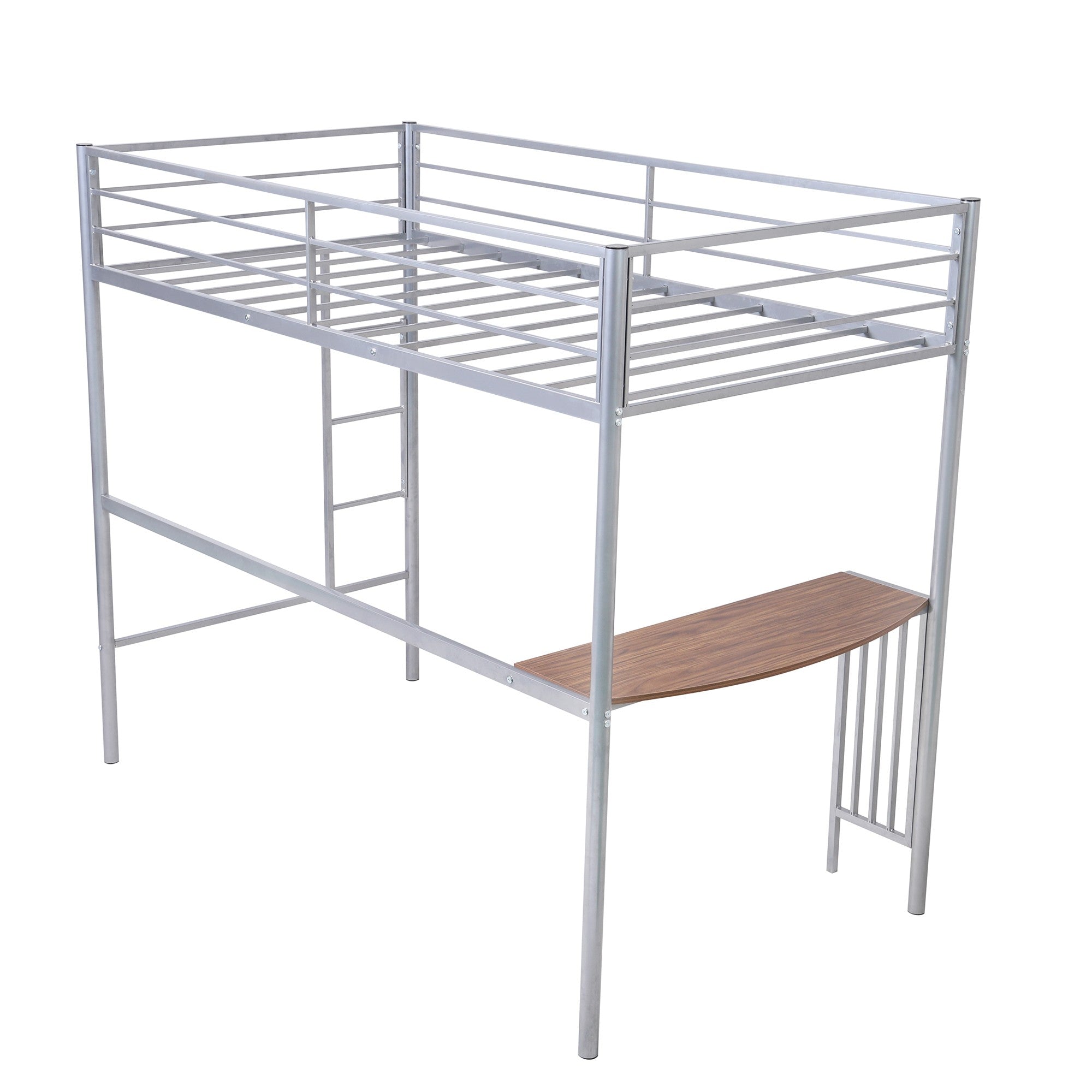 Silver Metal Twin Size Loft Bed with Desk - Tuesday Morning-Loft Beds