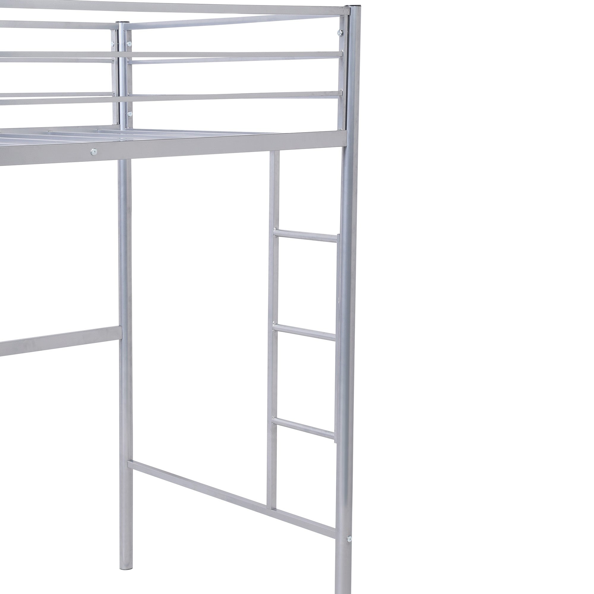 Silver Metal Twin Size Loft Bed with Desk - Tuesday Morning-Loft Beds