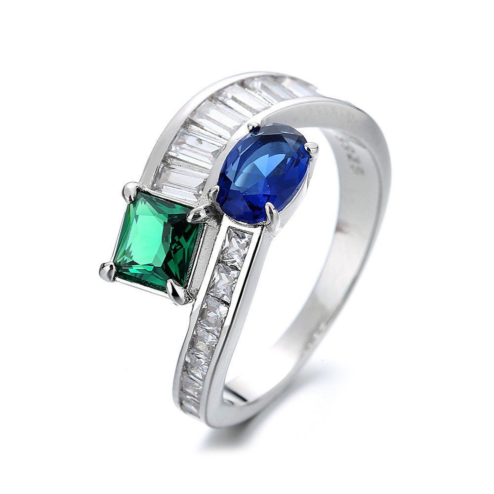 Silver-Tone-Emerald-&-Sapphire-Bypass-Ring-With-Swarovski-Crystals-Rings