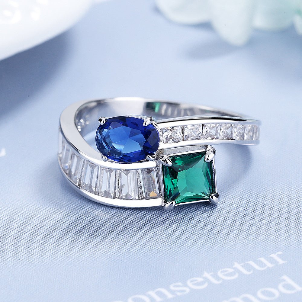 Silver-Tone Emerald & Sapphire Bypass Ring With Swarovski Crystals - Tuesday Morning-Everyday Rings
