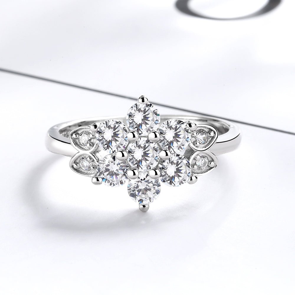 Silver-Tone Flower Ring With Crystals From Swarovski - Tuesday Morning-Engagement Rings
