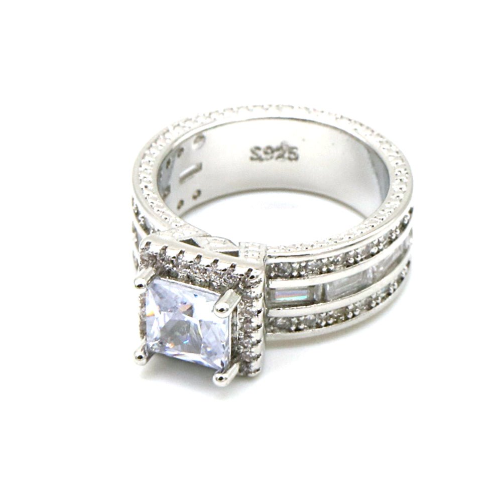 Silver-Tone Mult-Cut Three Row Engagement Ring With Genuine Crystals - Tuesday Morning-Eternity Rings