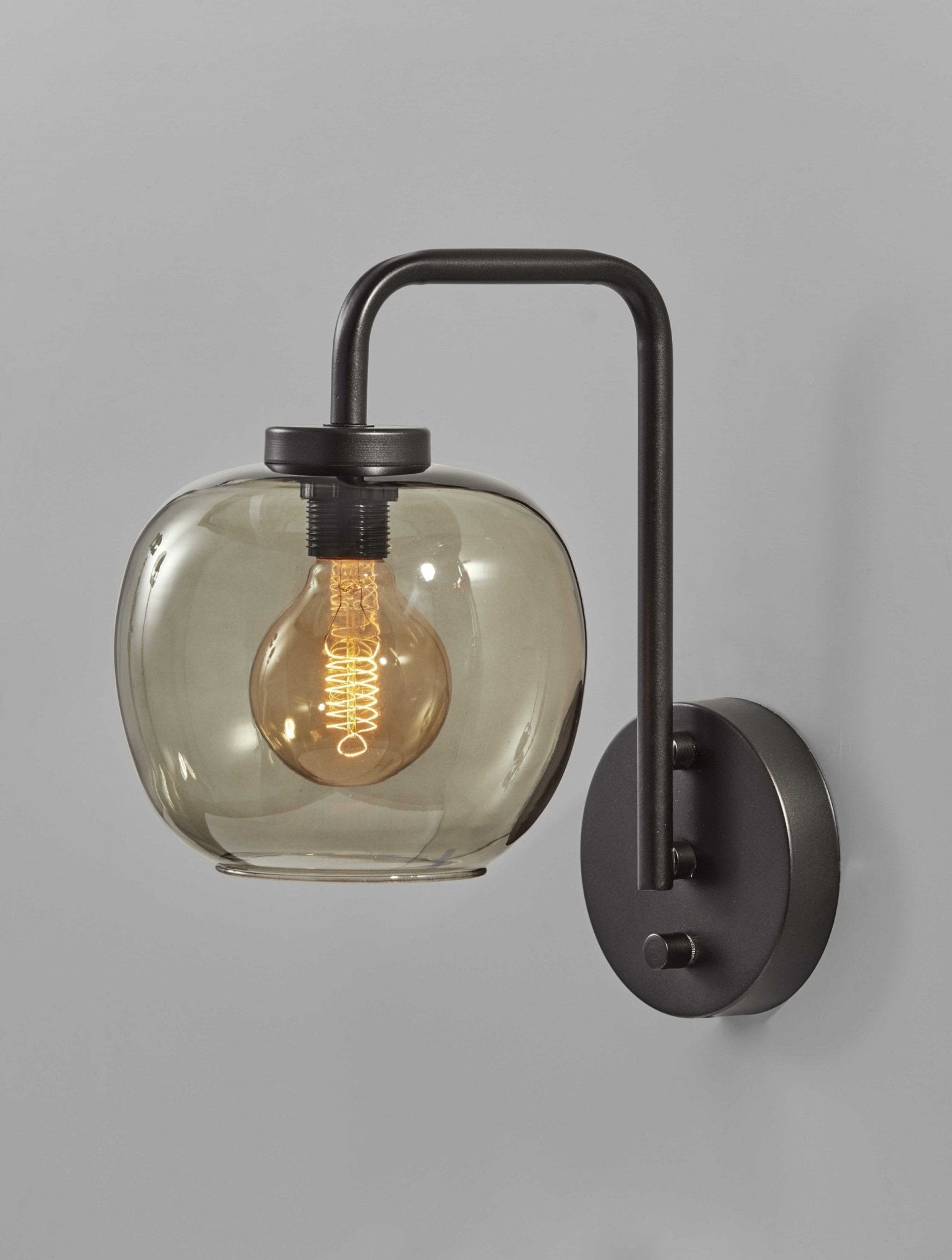 Smoked-Glass-Globe-Shade-With-Vintage-Edison-Bulb-And-Matte-Black-Metal-Wall-Lamp-Wall-Lighting