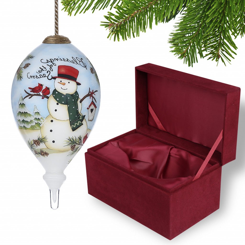 Snowman Blessings of the Season Hand Painted Mouth Blown Glass Ornament - Tuesday Morning-Christmas Ornaments
