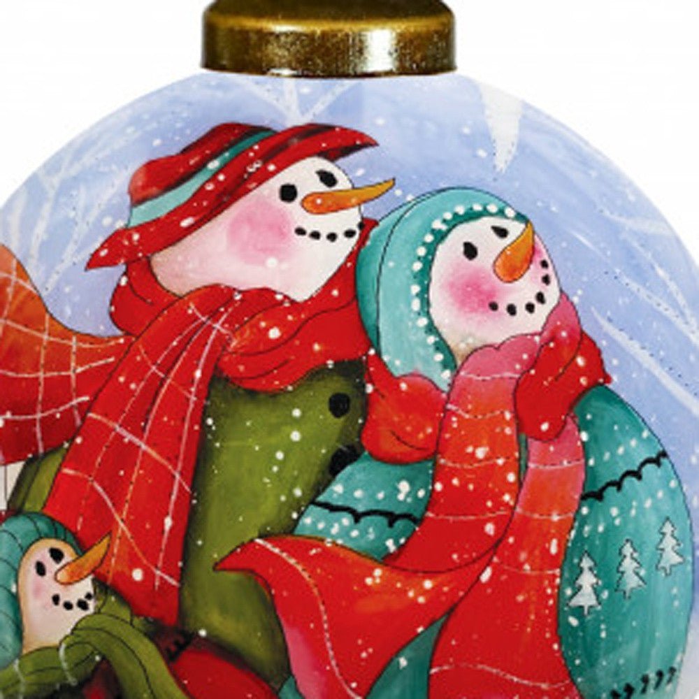 Snowman Family Bless Our Family Wordings Hand Painted Mouth Blown Glass Ornament - Tuesday Morning-Christmas Ornaments