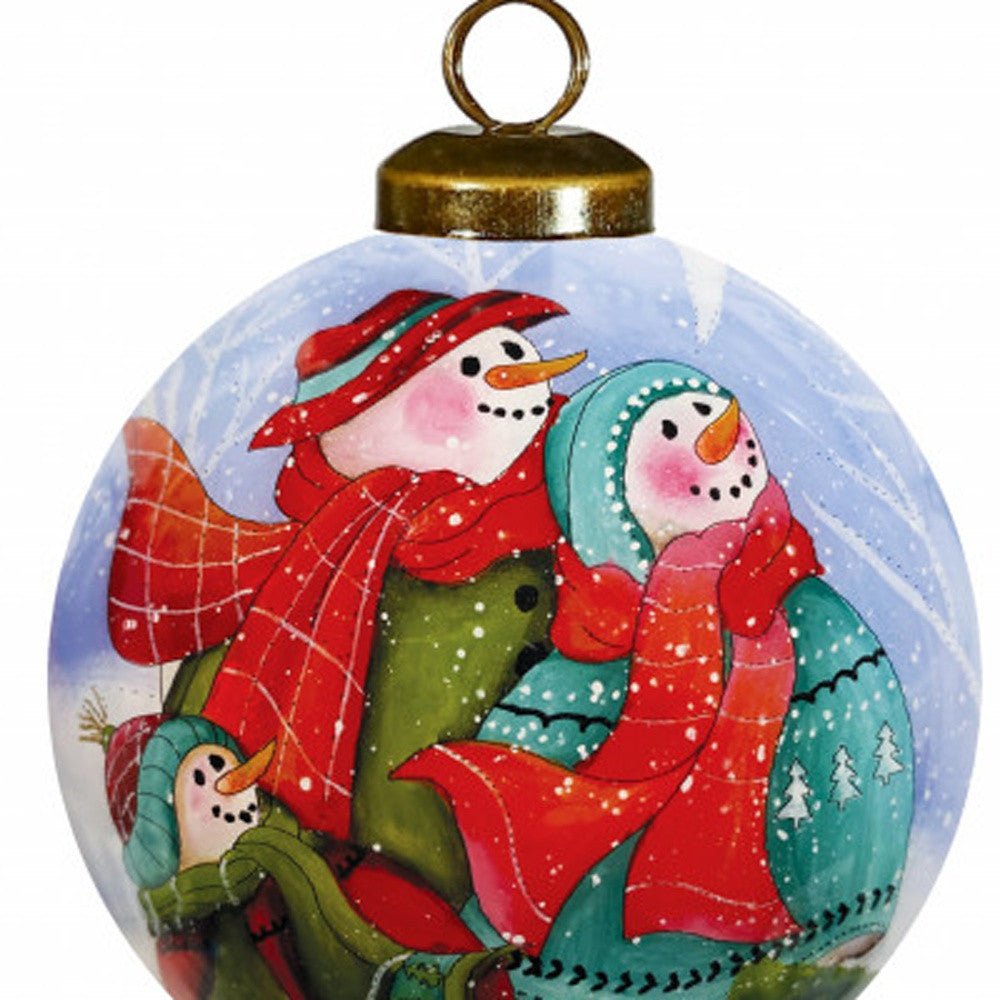 Snowman Family Bless Our Family Wordings Hand Painted Mouth Blown Glass Ornament - Tuesday Morning-Christmas Ornaments